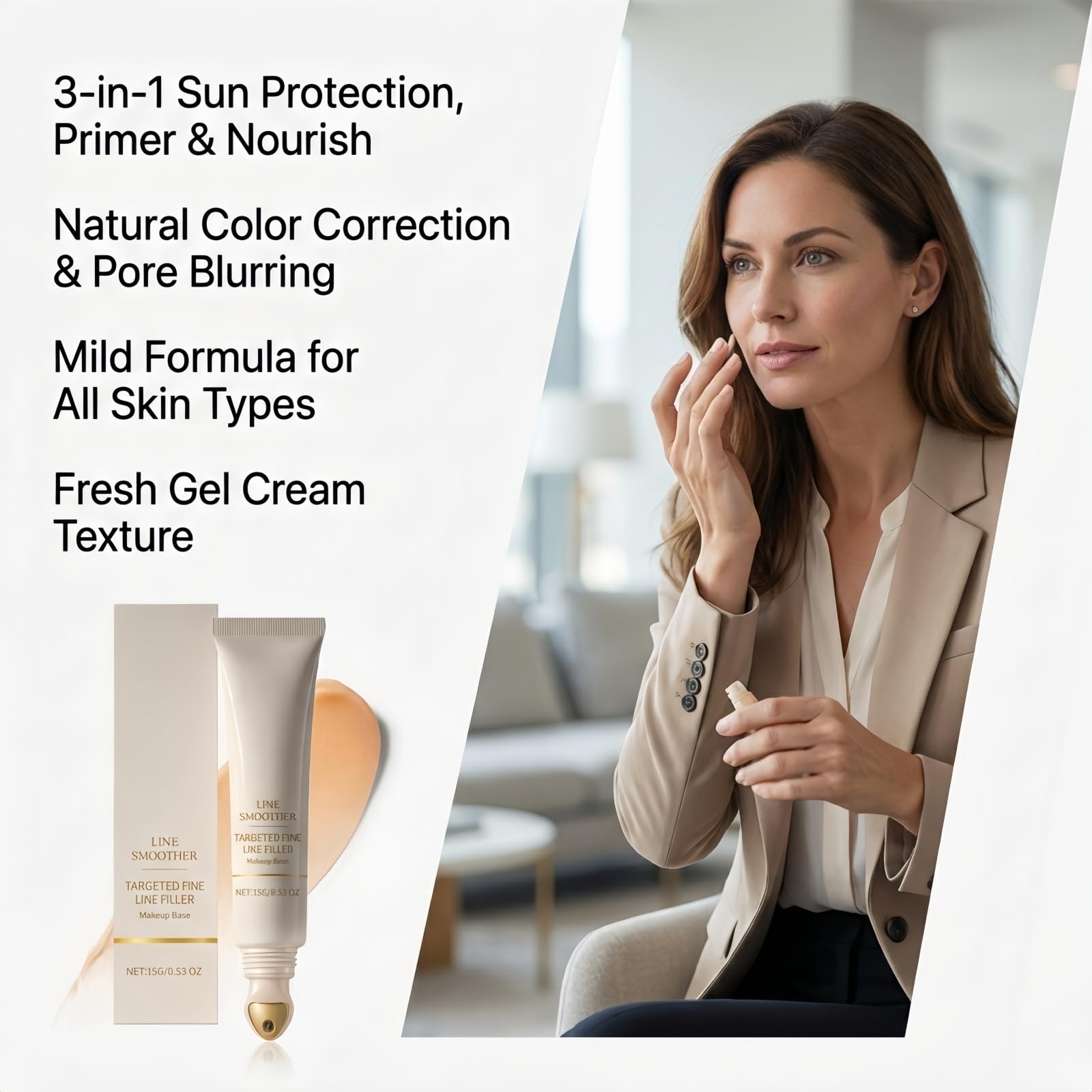 Fondotinta per pelli mature, riempitivo delle rughe, primer colorante immediato, crema levigante per pori, con vitamina C e niacinamide, per pelle liscia (8 pezzi)