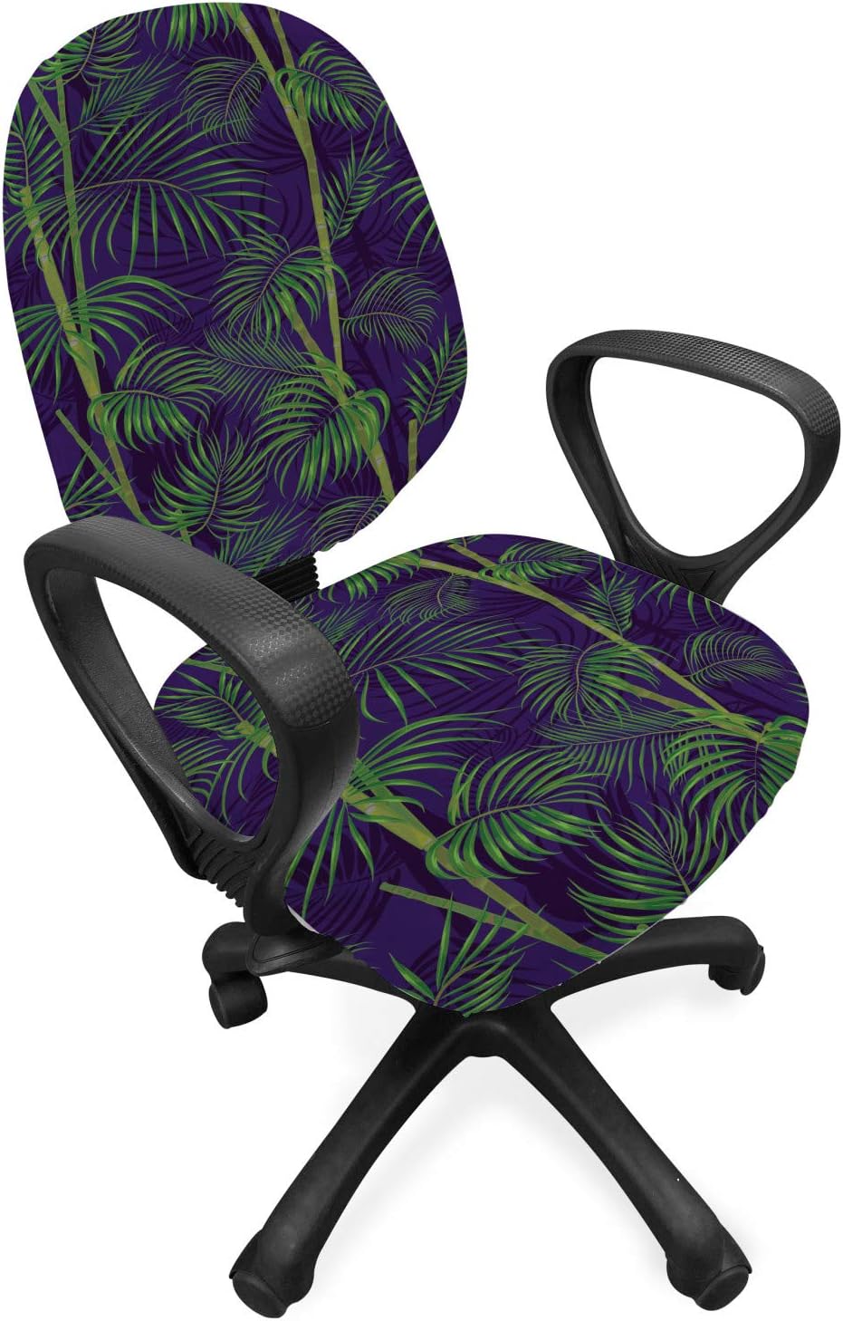 Ambesonne Hawaiian Office Chair Slipcover, Abstract Exotic Tropical Pattern Palm Branches and Leaves Summer Design, Protective Stretch Decorative Fabric Cover, Standard Size, Quartz Fern