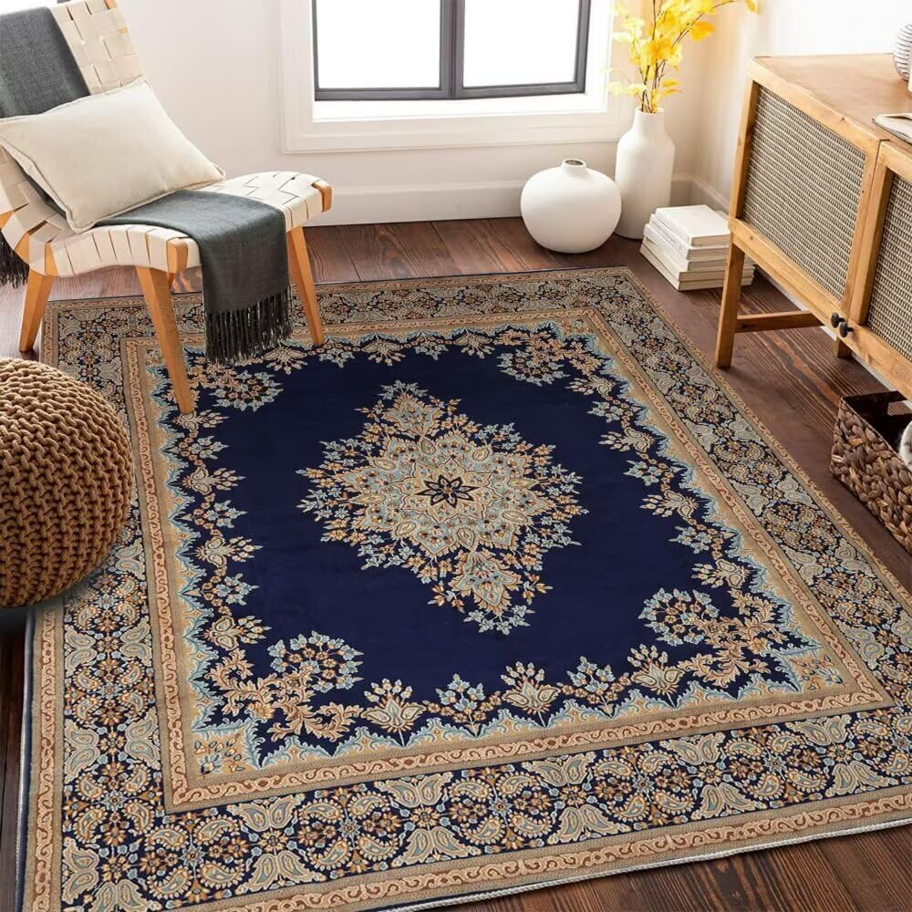 Moquette pas cher tapis de chambre ado bleu à motifs fleurs 180x260cm