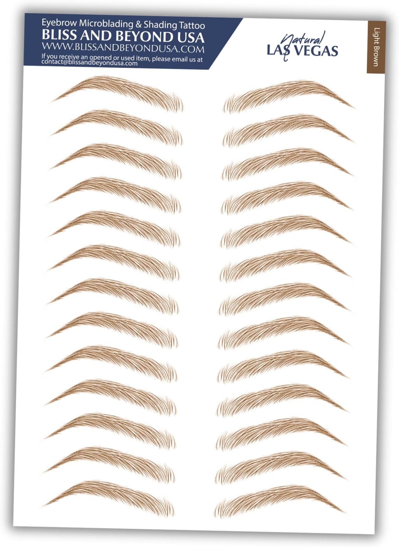 | Waterproof Eyebrow Tattoo Stickers. A real hair stroke look. Hair replacement without surgery. Solution for hair loss. Bushy Tinted eyebrow tattoos. (New Las Vegas, Light Brown)