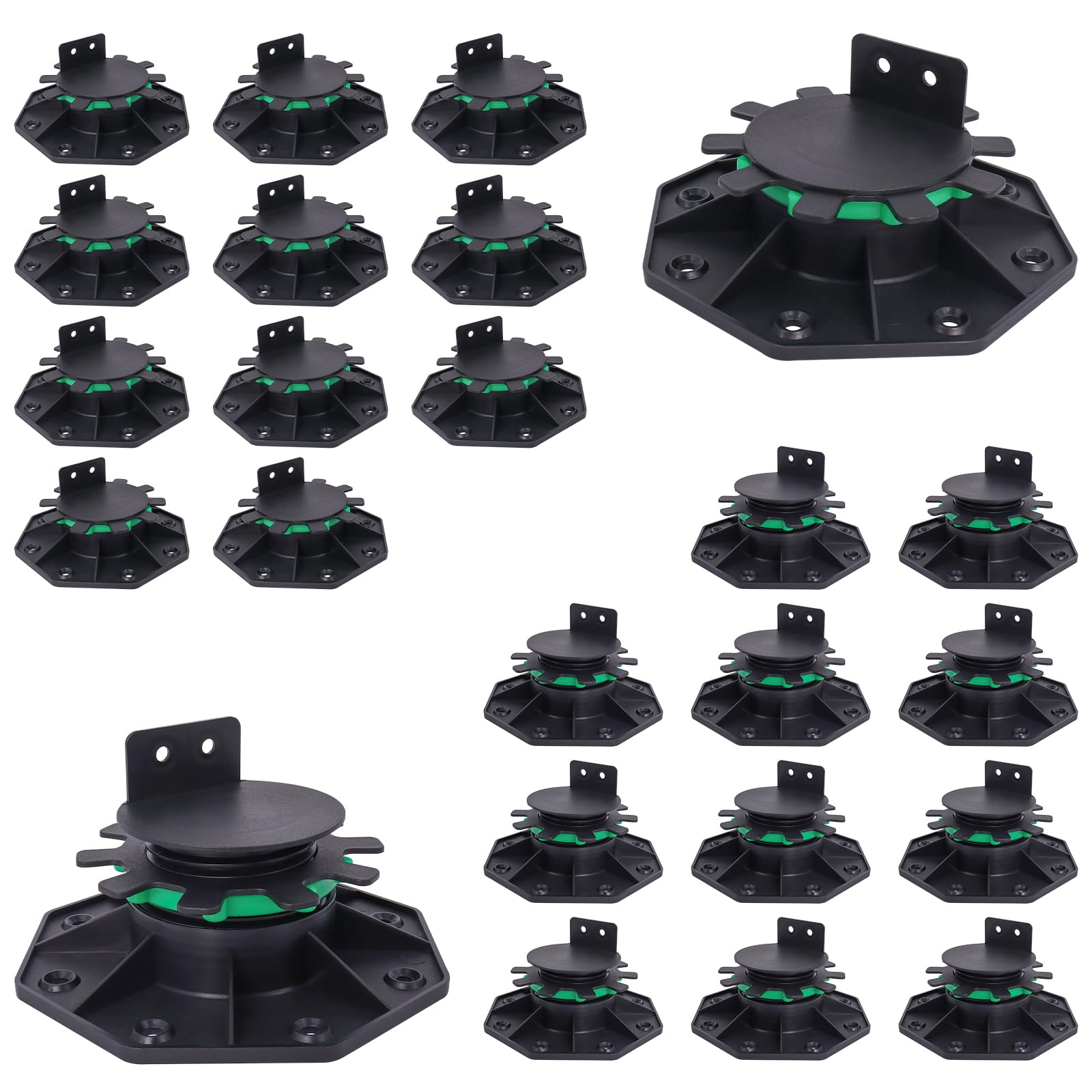 Photo 1 of MCCKLE 24 Pack Adjustable Deck Support Pedestals, 1-9/16" to 2-3/8" Height