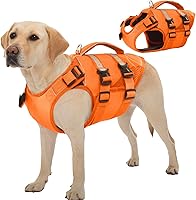 Kuoser High Flotation Dog Life Jacket - Reflective Safety Vest with Rescue Handle for Swimming & Boating, Adjustable XS-2XL
