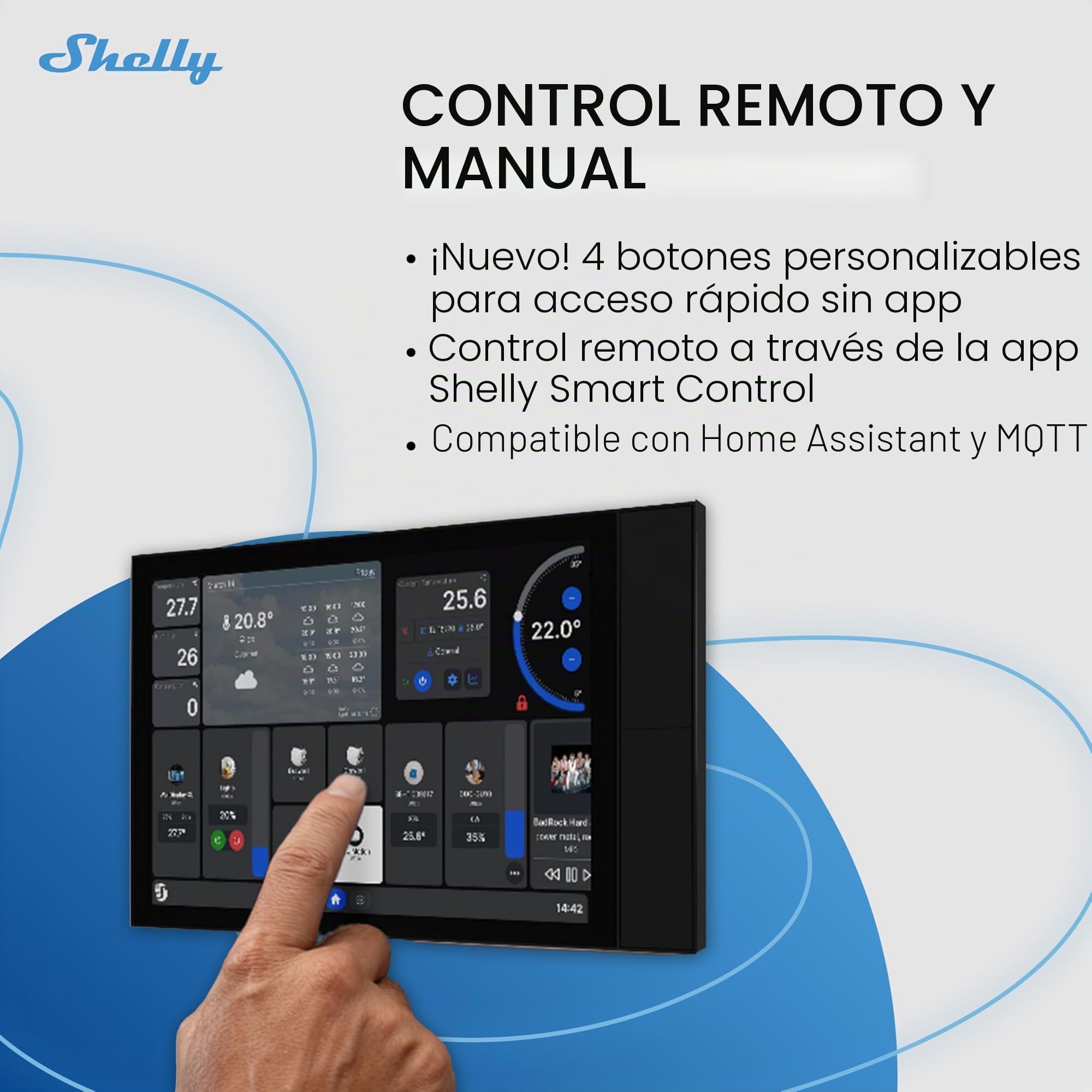 Shelly Wall Display XL Negro – Panel Domótico Mural Táctil 10,1", Wi-Fi 6 y Bluetooth, Relé 5A Integrado, 4 Botones Físicos Personalizables, Altavoces, Home Assistant, Aplicación