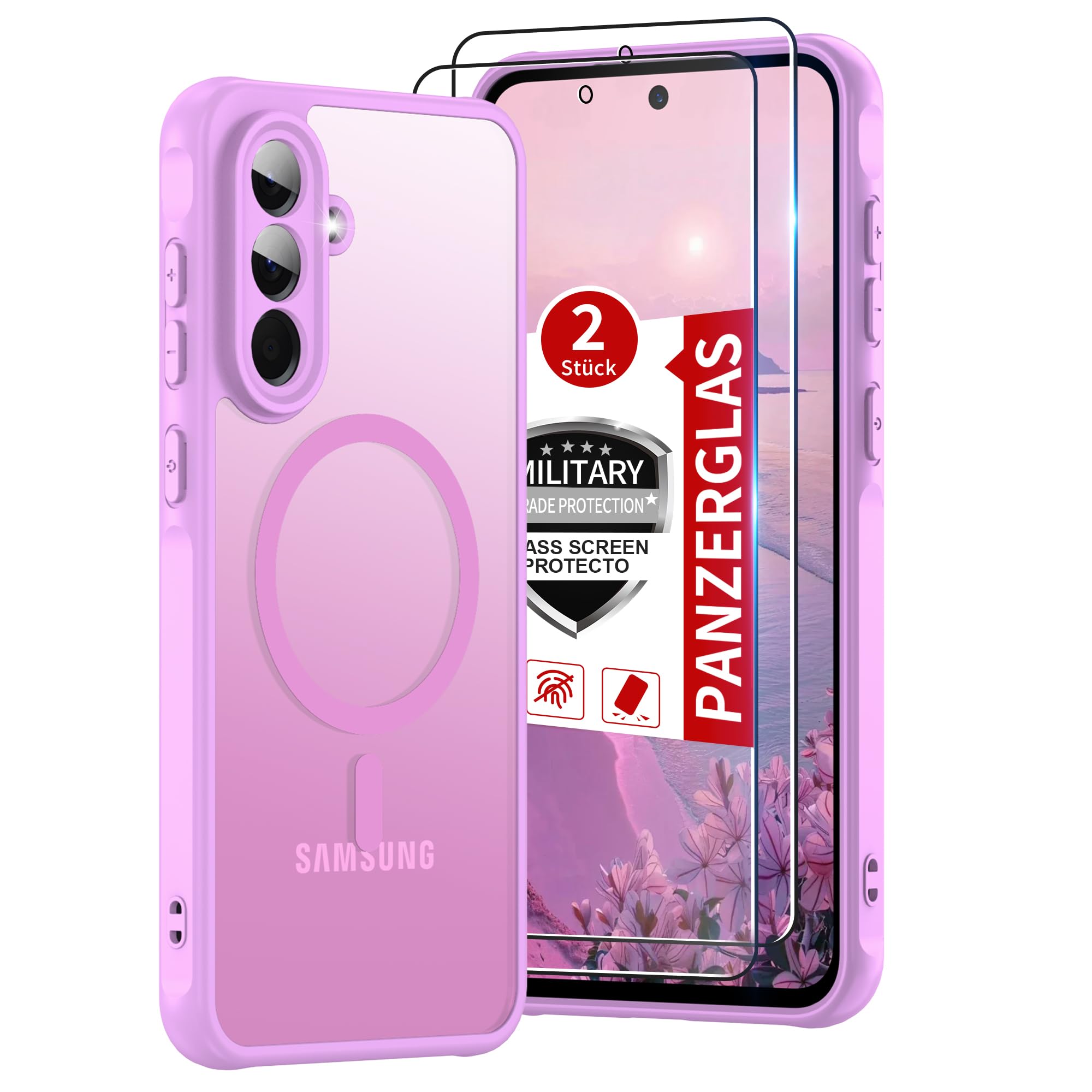 Pilaru Magnetic for Samsung Galaxy A56 5g Case with Tempered Glass Screen Protector :(12FT Military Grade Drop Protection) Translucent Matte Slim Non Slip Anti Fingerprint Full Body for A56 Case Pink Global Recycled Standard Global Recycled Standard Global Recycled Standard