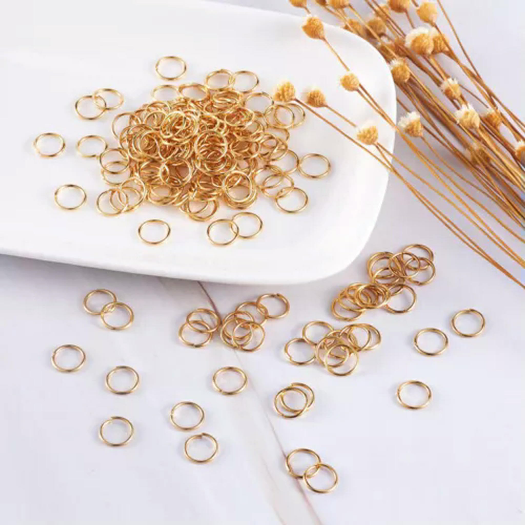 Lot de 500 Anneaux de jonction fermés mais Non soudés en Acier Inoxydable 304, plaqués Or 18 carats