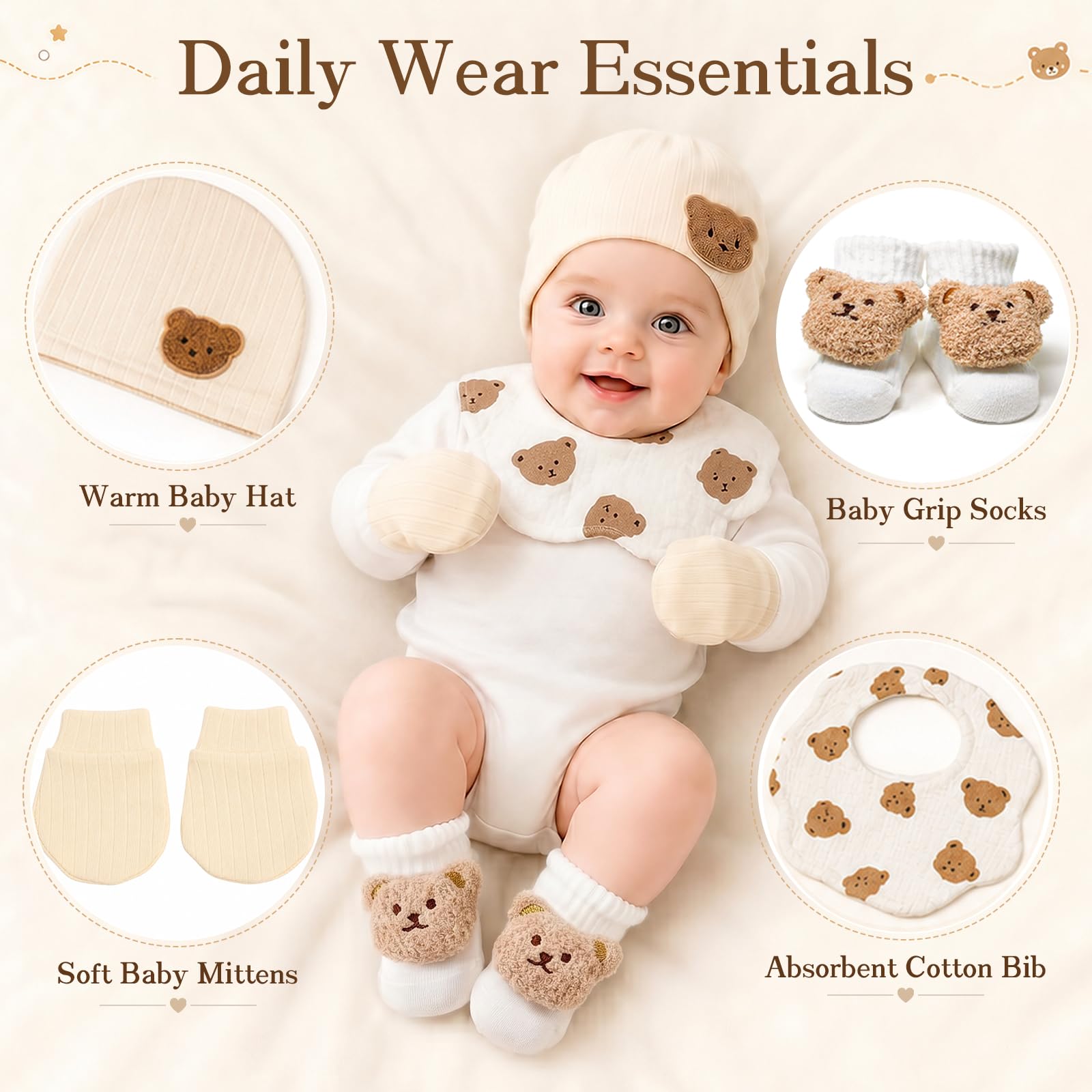 Regalo Bebe Recien Nacido Niño Niña con 30x20x17cm Organizador Pañales | Manta de Apego con Osito, Gorro, Manta Traqueteo Babero Calcetines Antideslizantes, Regalo Bebe Cesta Recien Nacido Niño Niña