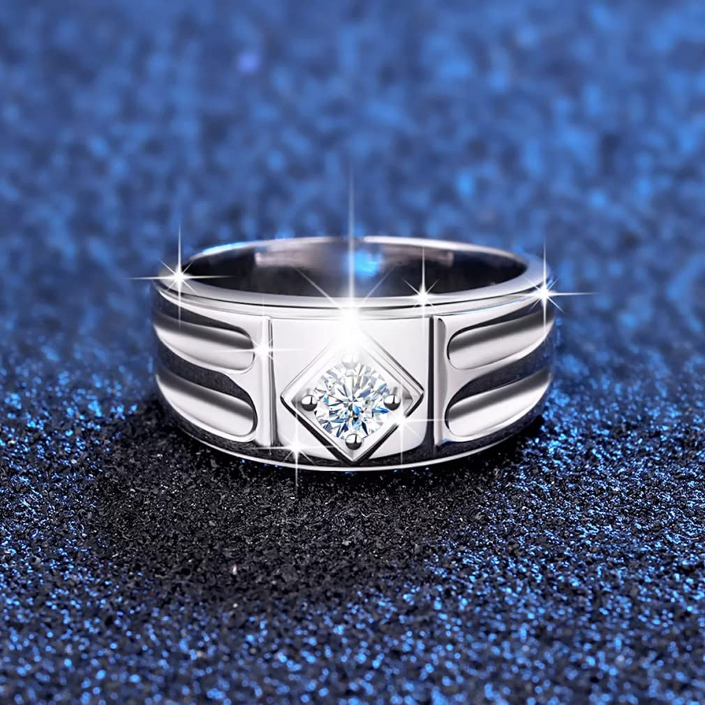 Silber 925 Mann Ringe 0.3CT D Farbe runder Moissanite Ring für Männer Hochzeit Verlobungsschmuck