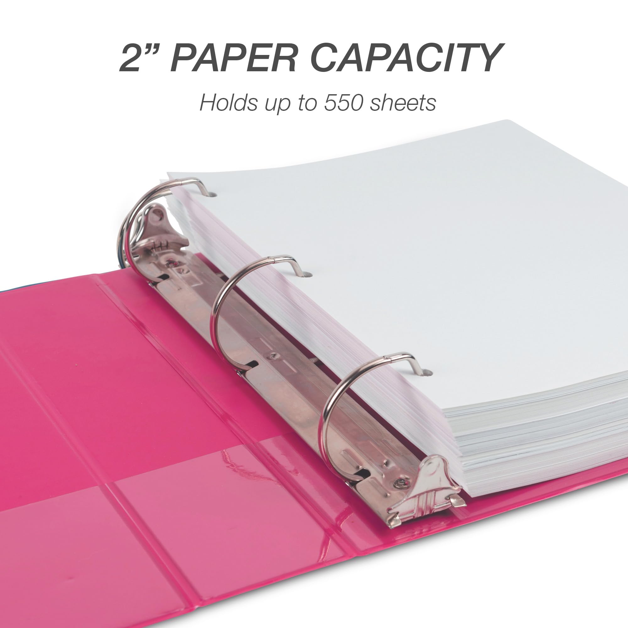 Samsill Classeur durable de 5,1 cm, fabriqué aux États-Unis, reliure à anneaux en D, couverture transparente personnalisable, magenta, peut contenir 475 pages