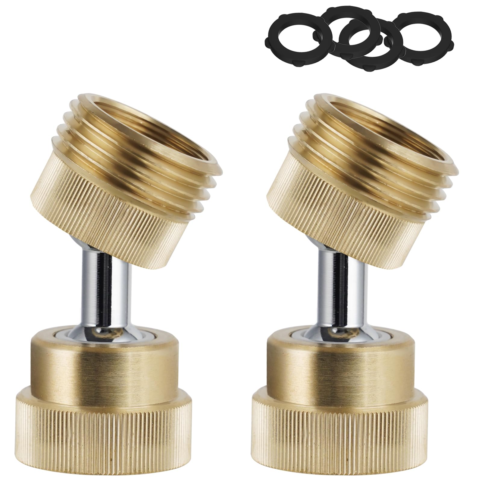 Hibbent Garden Hose Adapter, 3/4 Inch Swivel Brass Garden Hose Protector, Dual Rotation Male to Female Brass Connector with Extra 4 Washers, 2 Pack