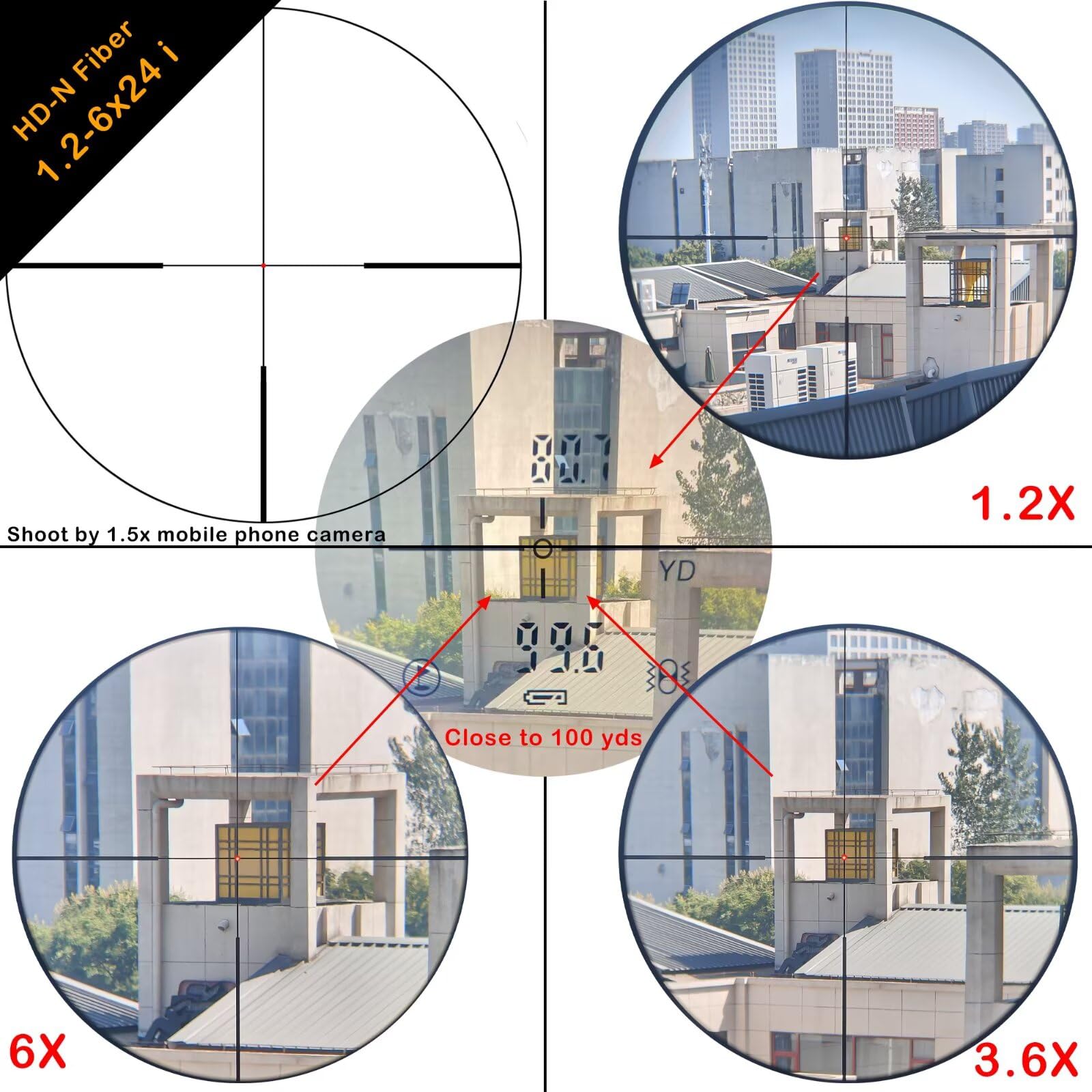 Mira Telescópica LPVO WestHunter Optics HD-N 1.2-6x24 IR, Tubo de 30 mm, Primer/Segundo Plano Focal, 1/2 MOA, Retícula Fibra Óptica/Herradura Invertida -Indicada Únicamente para Actividades Deportivas