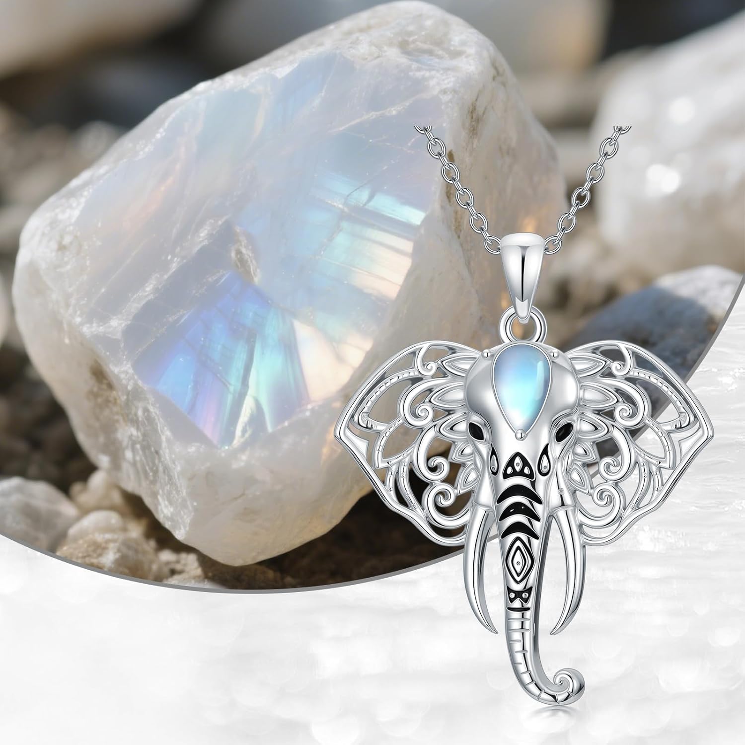 LONAGO Elephant Head Necklace Sterling Silver Moonstone Elephant Pendant Jewelry Gift for Women - Image 6