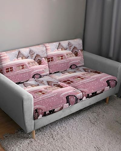 Miniatura 3 de Fundas de cojín de sofá de Navidad lavables, color rosa rubor, para camión de invierno, removibles, elásticas, para sofá en forma de L y T,