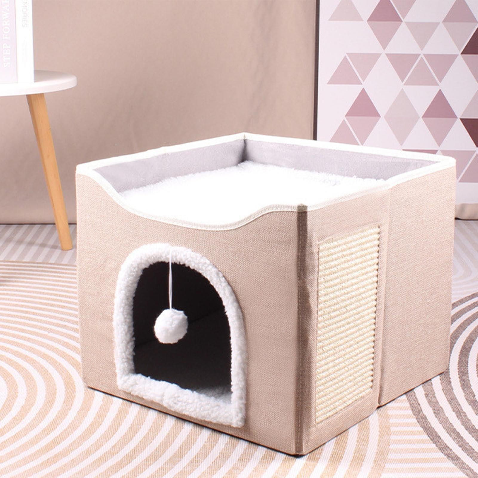 a grotta per gatti, pieghevole, grande cuccia per gatti – graziosa tenda per dormire, cubo per animali domestici con palla di peluche e cuscinetto antigraffio, per animali domestici