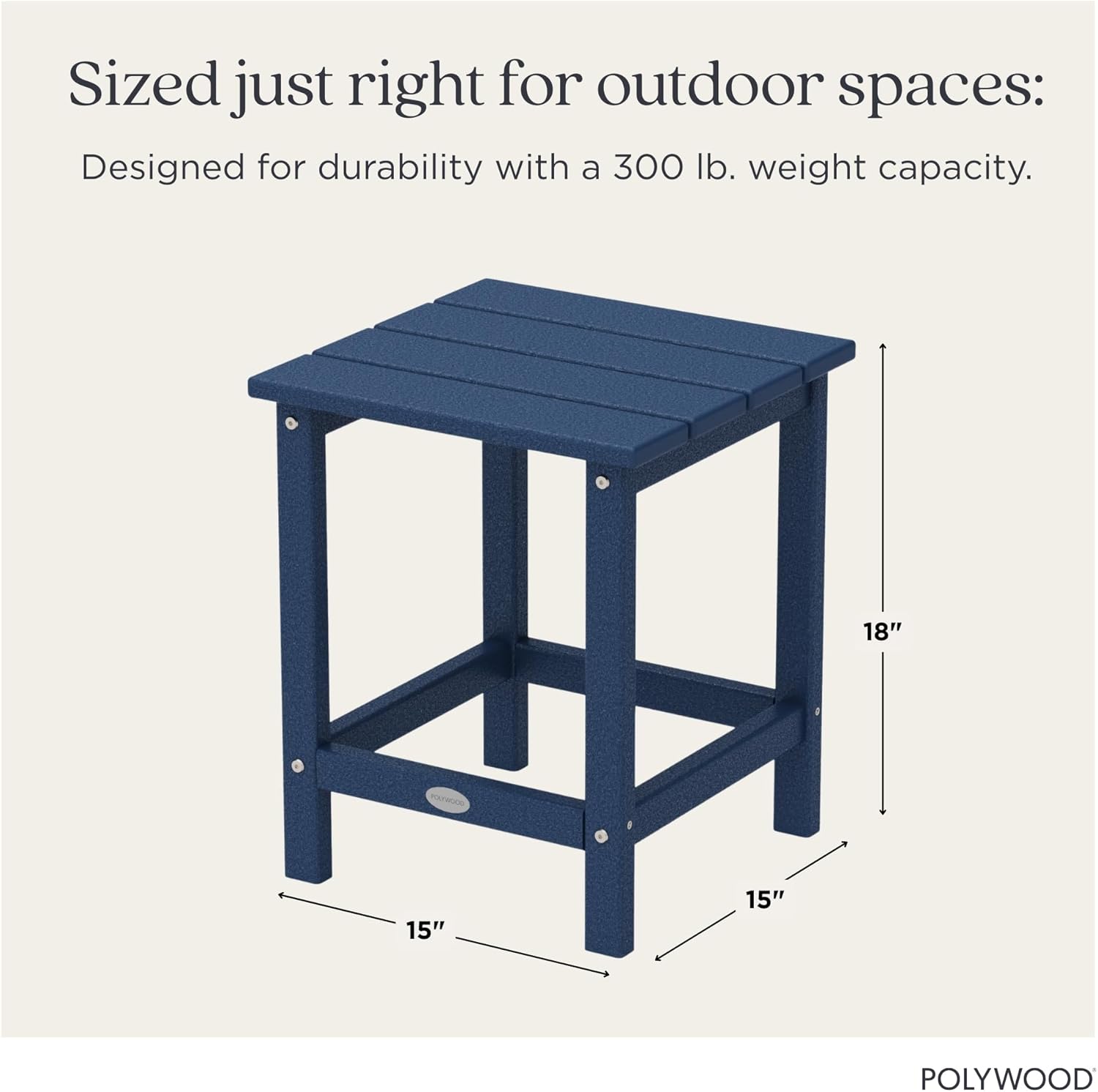 Polywood Long Island Side Table, 15.13in. x 14.75in. x 18in, Navy