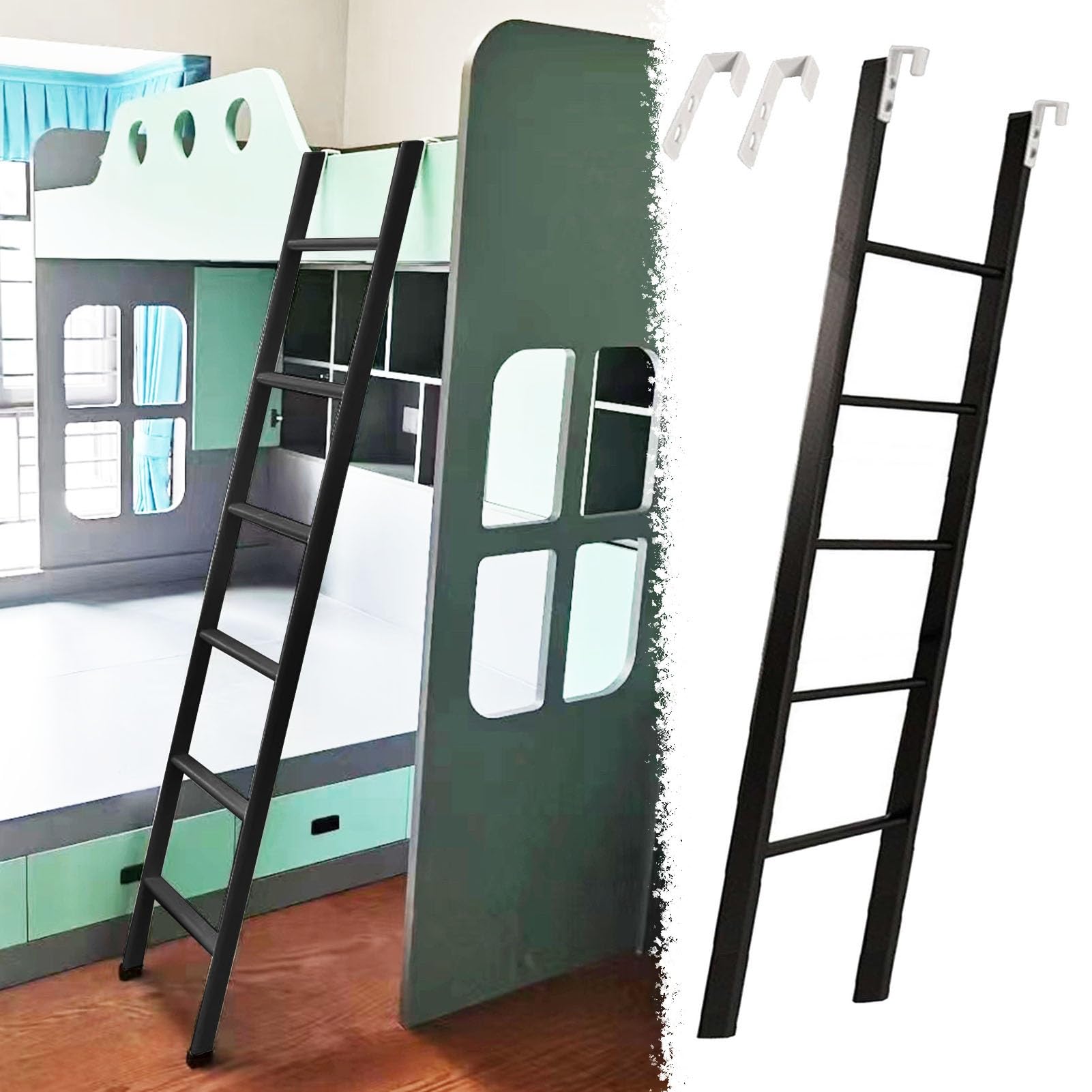 Scaletta Letto a Castello Scaletta per Letto a Castello In Metallo Nero per Camper - 120 135 140 145 150 160 165 170 180 Cm Scaletta per Letto Singolo per Letto Superiore, Scala con Gradino Corto per