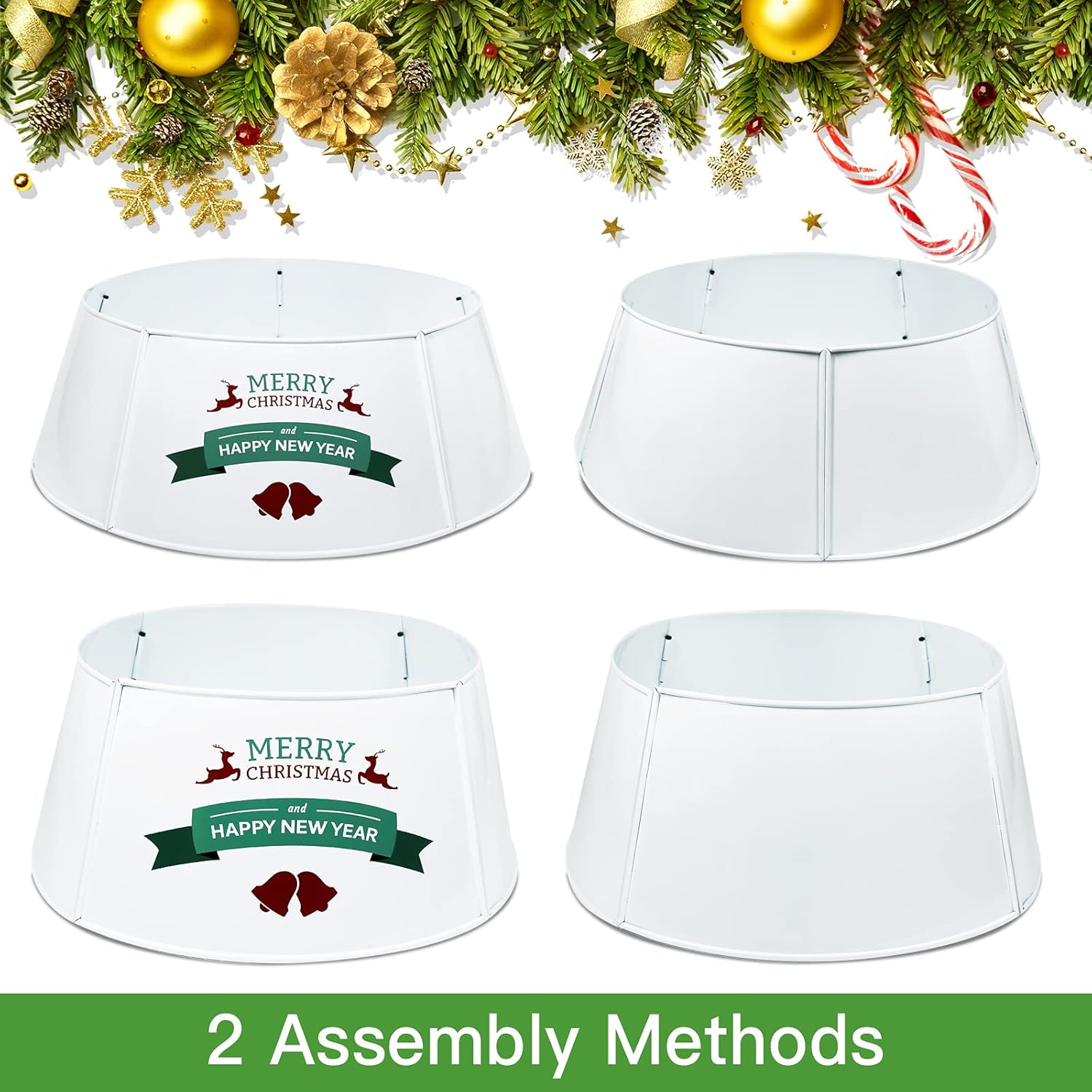 Metal Christmas Tree Collar Christmas Tree Ring 29 Inch Diameter Base Durable Galvanized Metal Christmas Tree Skirt for Christmas Tree Decor (White)