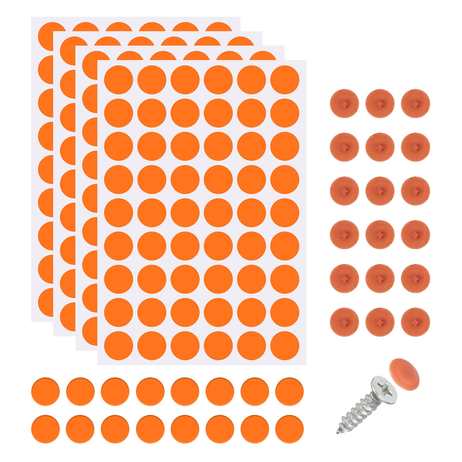 sourcing map 216Pcs Screw Hole Stickers and 200Pcs Screw Cover Caps, 12x3.5mm Dustproof Cap Hole Cover Sticker Set ABS Phillips Screws Head for Furniture Cabinet Wardrobe, Orange Red