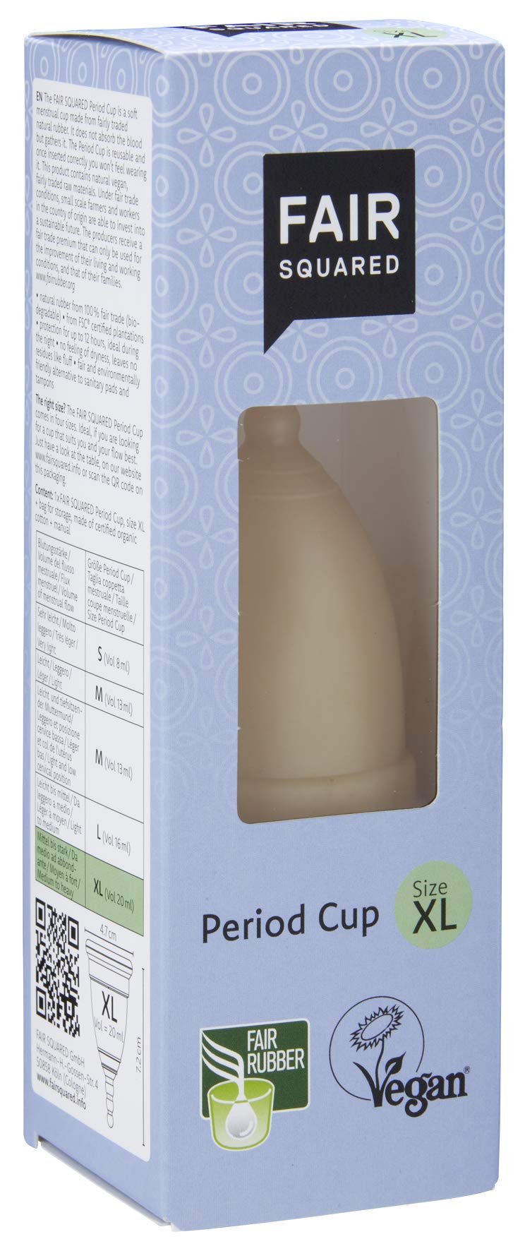 Fair Squared Coppa mestruale in Lattice 100% Naturale FSC XL. 20 ml, Nero, Taglia Unica