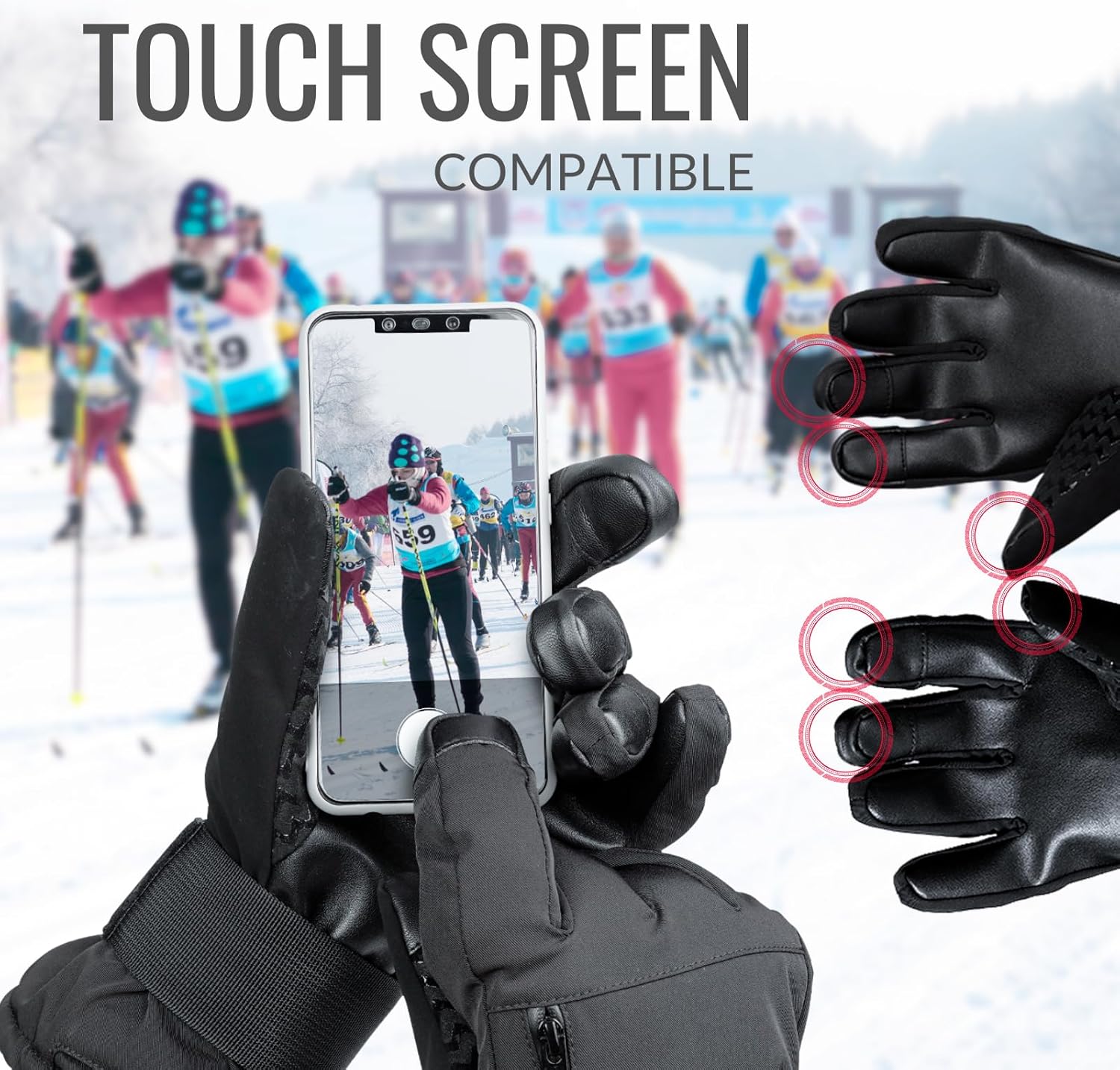 devembr Snowboarding Gloves with Wrist Guards, Ski Gloves Touchscreen