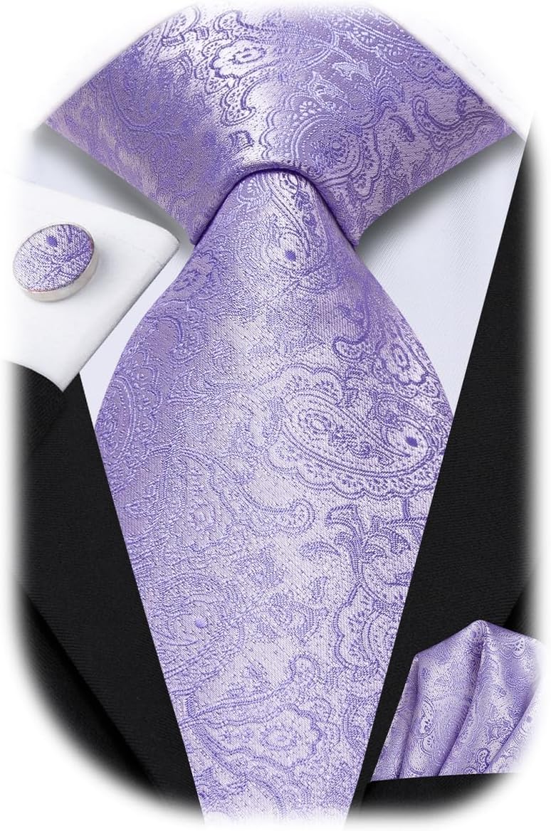 Paisley Floral Ties Set for Men Silk Mens Stripes Necktie Pocket Square Cufflinks Set Formal Business