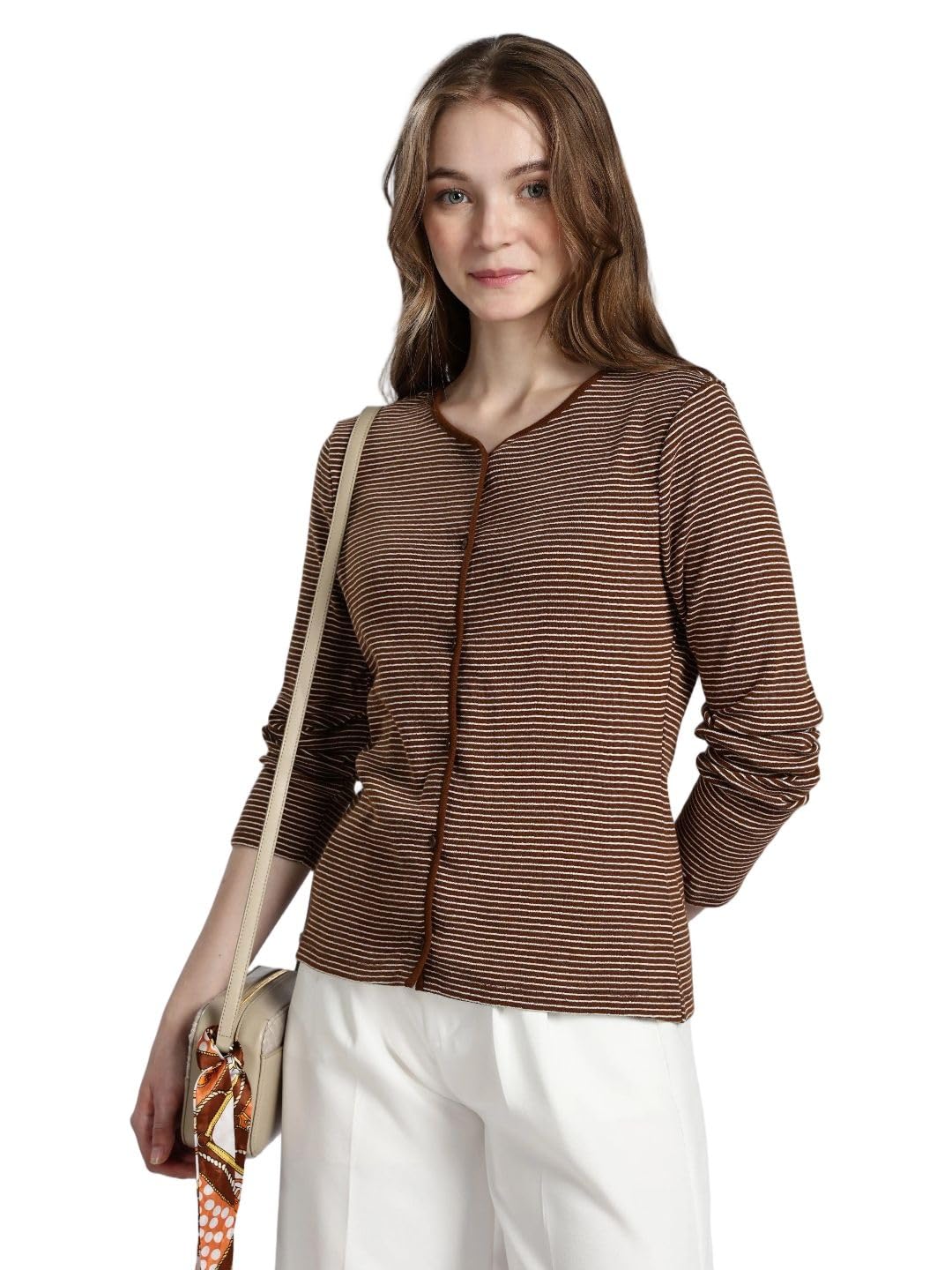 Slim fit Cotton Round Neck Open-Front Cardigan-image-32
