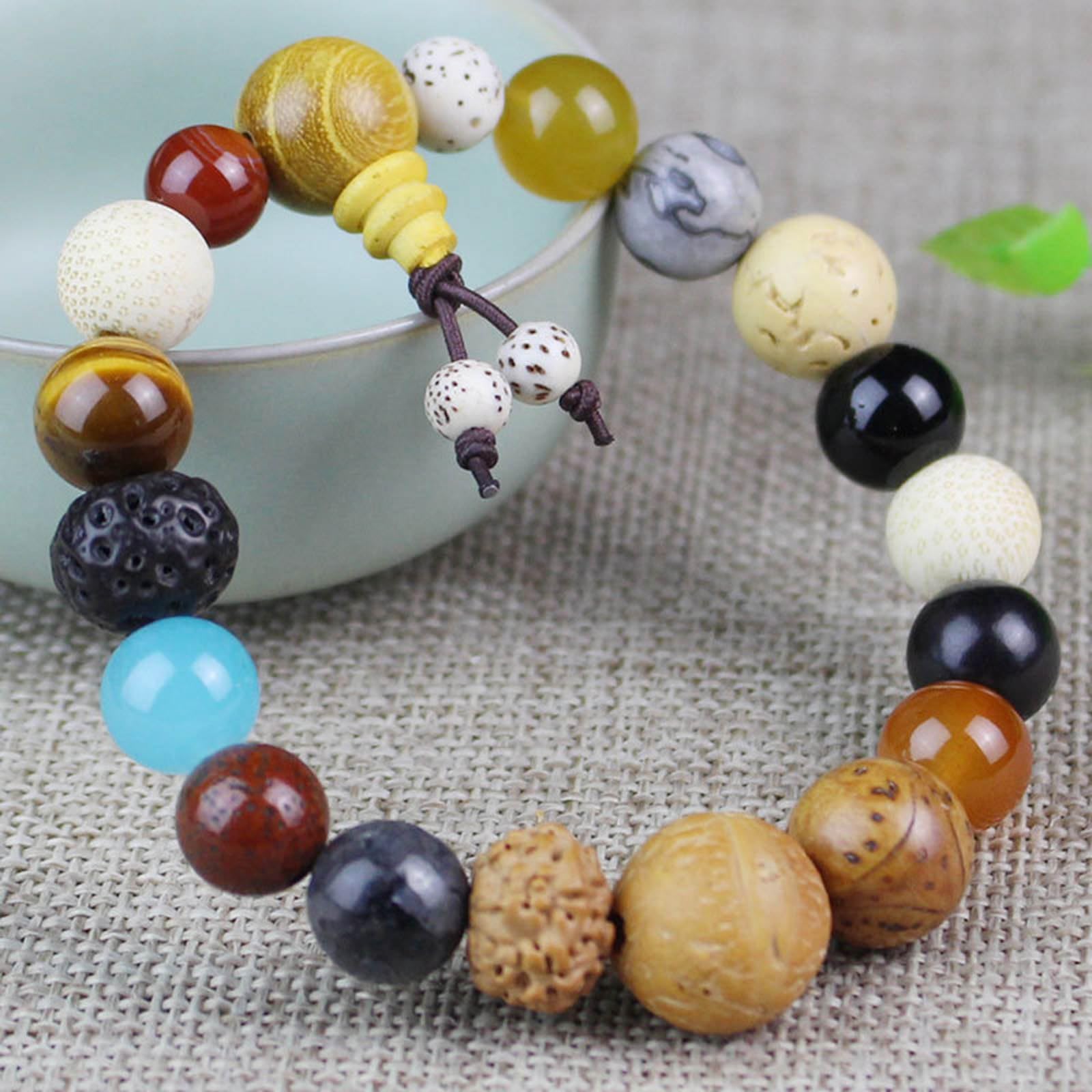 LLXYWJ 18 Arten von Perlen, elastisches Seil, Unisex-Armbänder, verstellbar, natürliche Bodhi-Samen-Armbänder, Schmuck, Geschenk