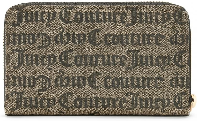 Juicy Couture Love Never Dies Bifold Wallet for Women,Heart Logo Studded Zip Around & Snap Closure, Fashion Card Holder Organizer (Taupe Dark Brown)