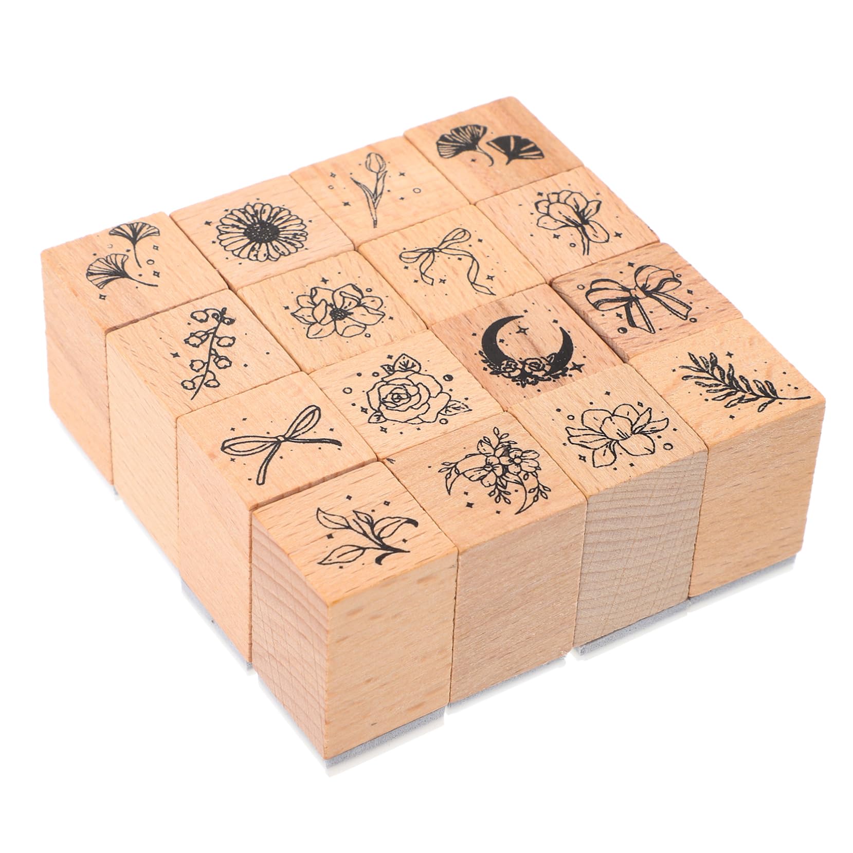 SHINEOFI 4 Set Timbri per in Legno Collezione di Fiori E Piante Serie di Timbri retrò Set di 16 Pezzi Etichette per Adesivi per Diario Tamponi per Timbri Inchiostro Timbri 16 Pezzi * 4