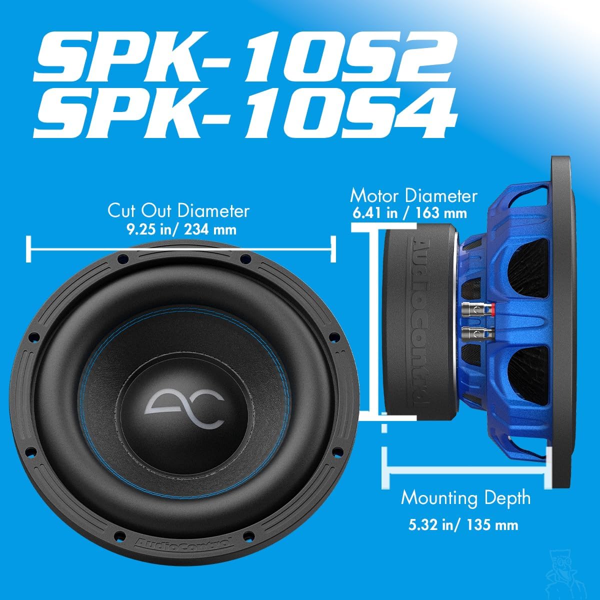 AudioControl Spike Series 10" Car Audio Subwoofer, 2 Ohm, 700W Max Power (500W RMS), Premium High-Fidelity Bass Speaker, Heavy-Duty Motor Design, Removable Grille Included