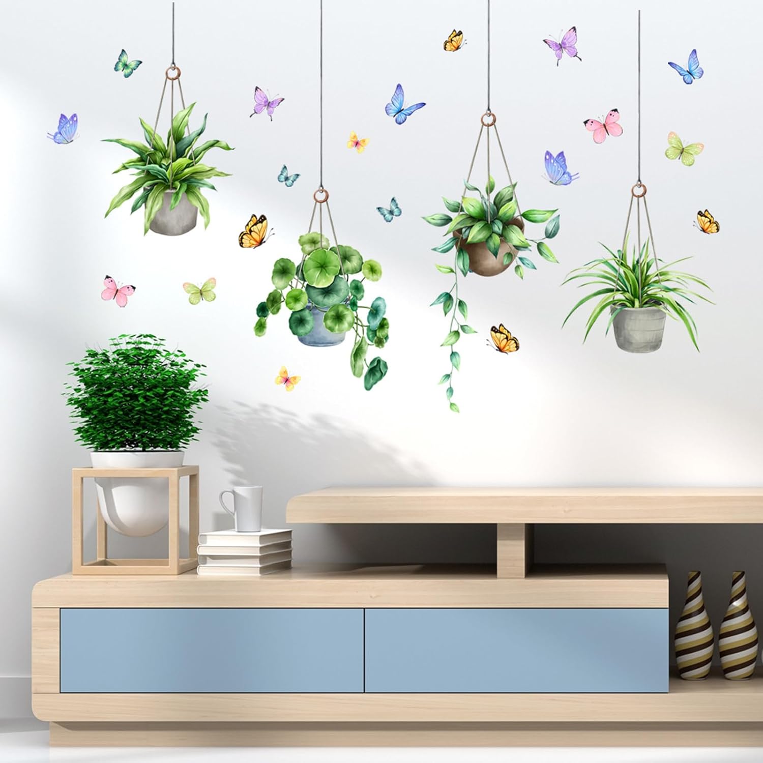 Amazon.com: Green Potted Plants Wall Decals Green Plants Butterfly Wall ...