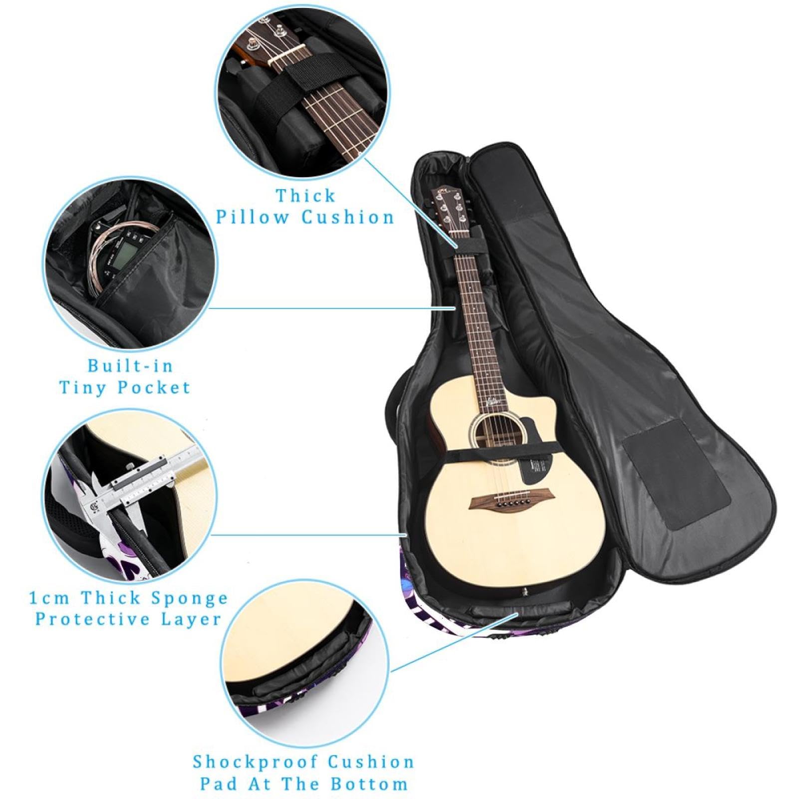 Bass Guitar Bags with Cute Skull, Acoustic Guitar Bag 40 41 inch Electric Guitar Case, Waterproof Oxford Electric Guitar Gig Bag for Acoustic Classical Guitar, Ukulele
