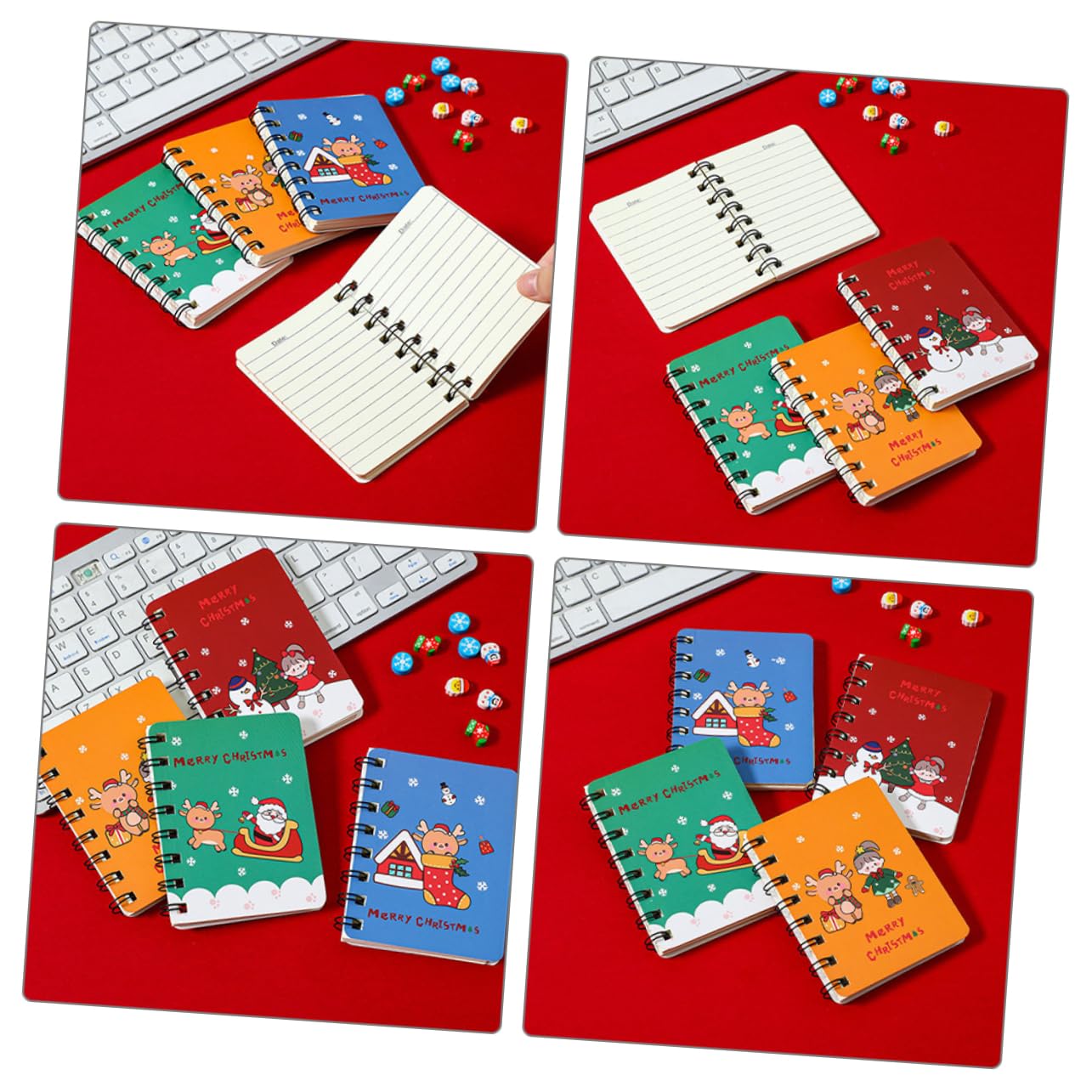 SHINEOFI Notas De Estudio De Navidad Libros De Notas Pequeño Bloc De Notas De Oficina Alumno Christmas Presents Libreta De Espiral Bloc De Notas Espiral Navidad Metal 4 Piezas X 4