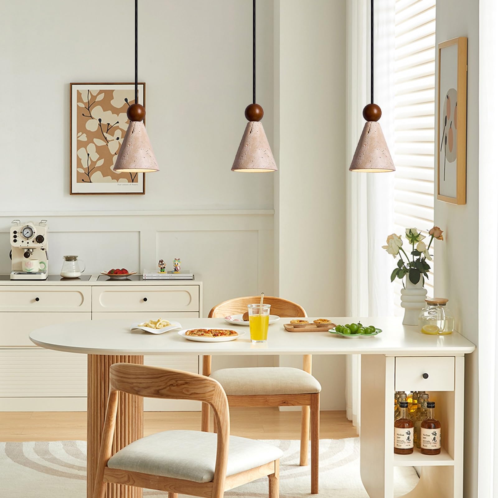 Moderne Kegelstein-Pendelleuchte, Marmor-Pendelleuchten im nordischen Stil, höhenverstellbare gelbe Travertin-Hängelampe for Kücheninsel, Schlafzimmer, Wohnzimmer, Esszimmer