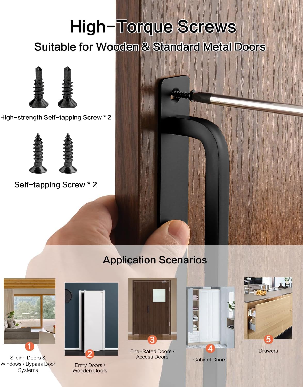 5 Pack Black Sliding Screen Door Pulls Modern Cabinet Handles Closet Pulls 8.3 Inch Long Bathroom Cabinets Pulls with Backplate Metal Handles Heavy Duty