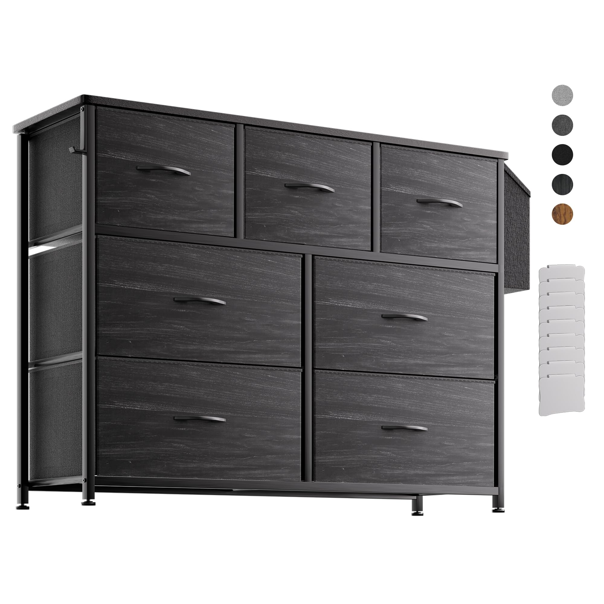 PURFINO Fabric Chest of Drawers - Canvas Storage Unit with 7 Drawers, Label Cards, Side Pocket & Hook for Living Room, Hallway, Bedroom