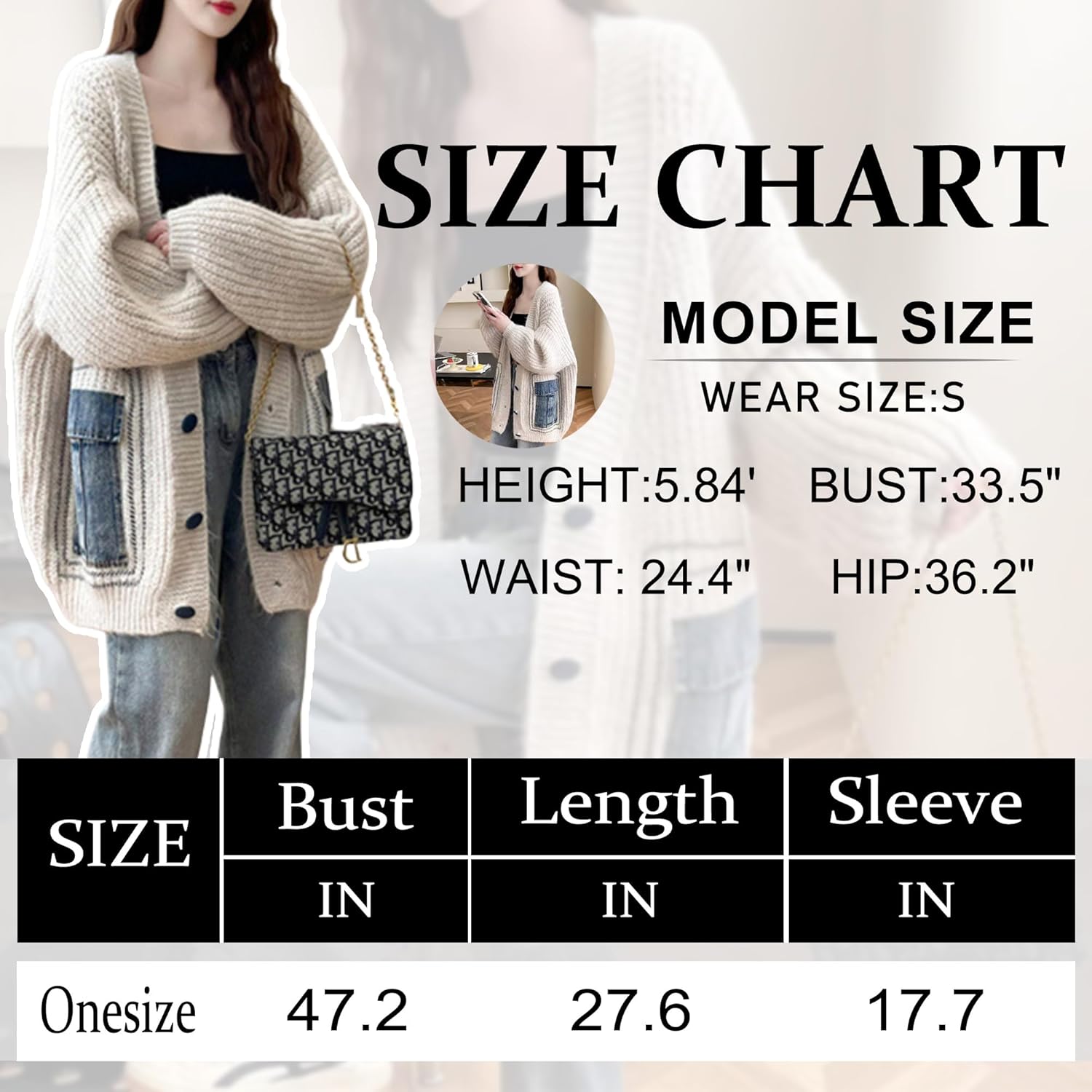 FindThy Women’s Casual Button Up Cardigan Oversized Long Sleeve Jean Patchwork Sweater Cardigans - Image 6