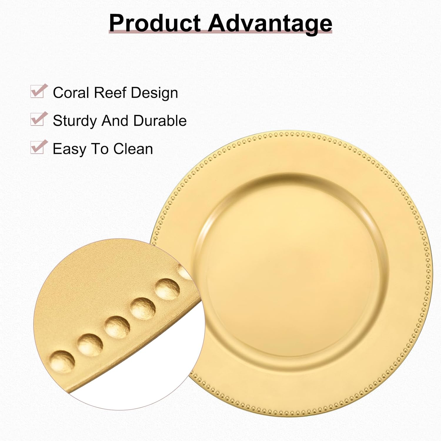 uxcell 10pcs Charger Plates Bulk 13 Inch Plastic Charger Plates Round Plate Chargers for Dinner Wedding Party Event Table Setting Decoration Gold