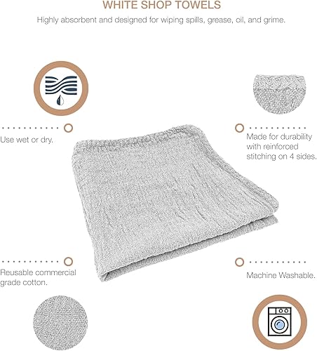 Miniatura 10 de Detailer's Preference Toallas absorbentes de algodón para tienda, trapos de limpieza reutilizables para automóvil, garaje, hogar, cocina, uso