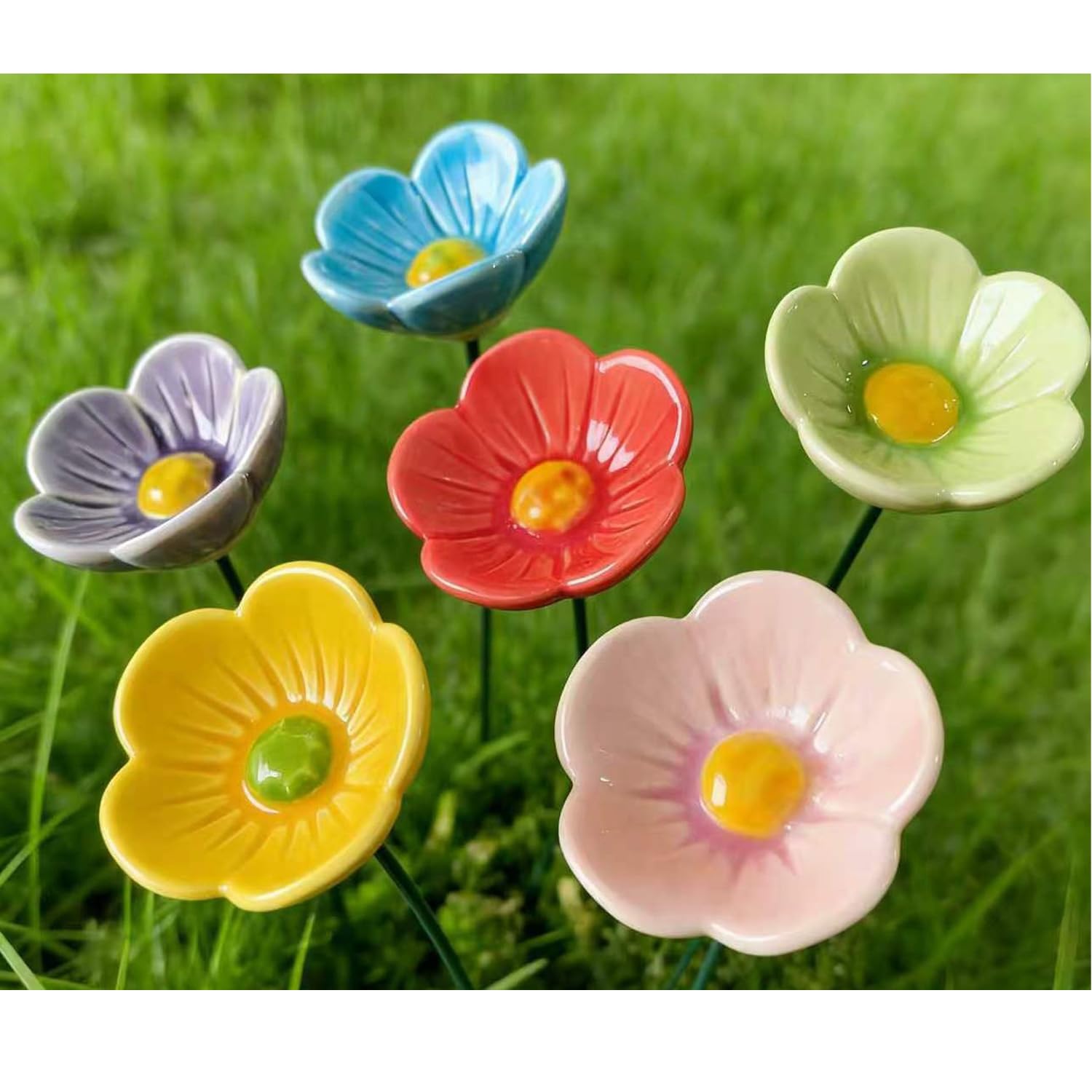 6 Stück Keramikblüte Bienentränke für den Garten, Insektentränke Keramikblumen Wassertränke mit Stecker, Keramikblüten für Bienen kreative Gartenstecker als Garten Geschenk