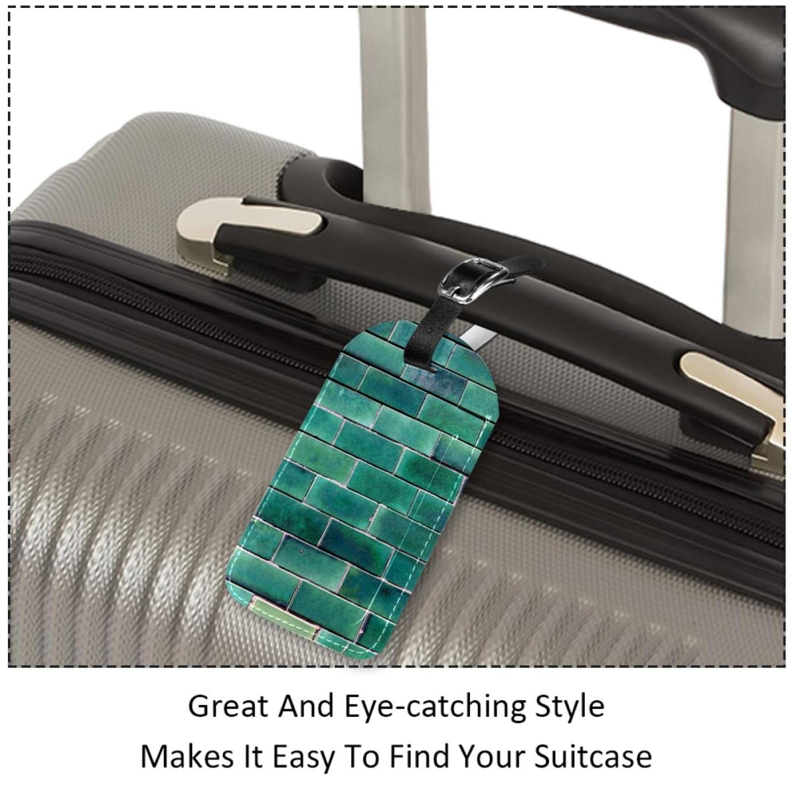 Étiquettes De Valise En Cuir Vert Foncé Avec Protection Privée - Lot De 2