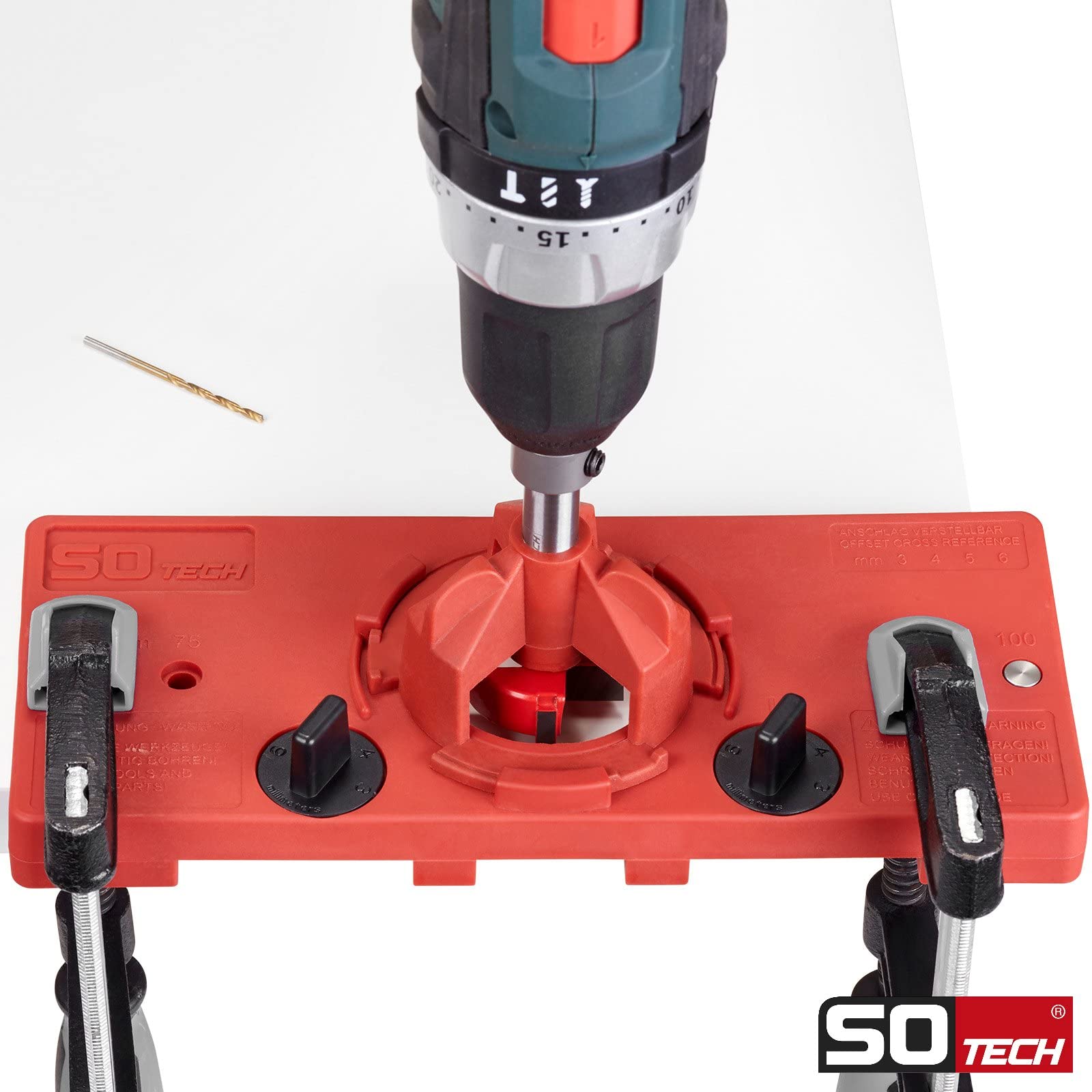 SOTECH Topfband-Bohrschablone mit Forstnerbohrer Ø 35 mm für SO-T45 Topfbänder mit einem Bohrlochabstand von 45 mm