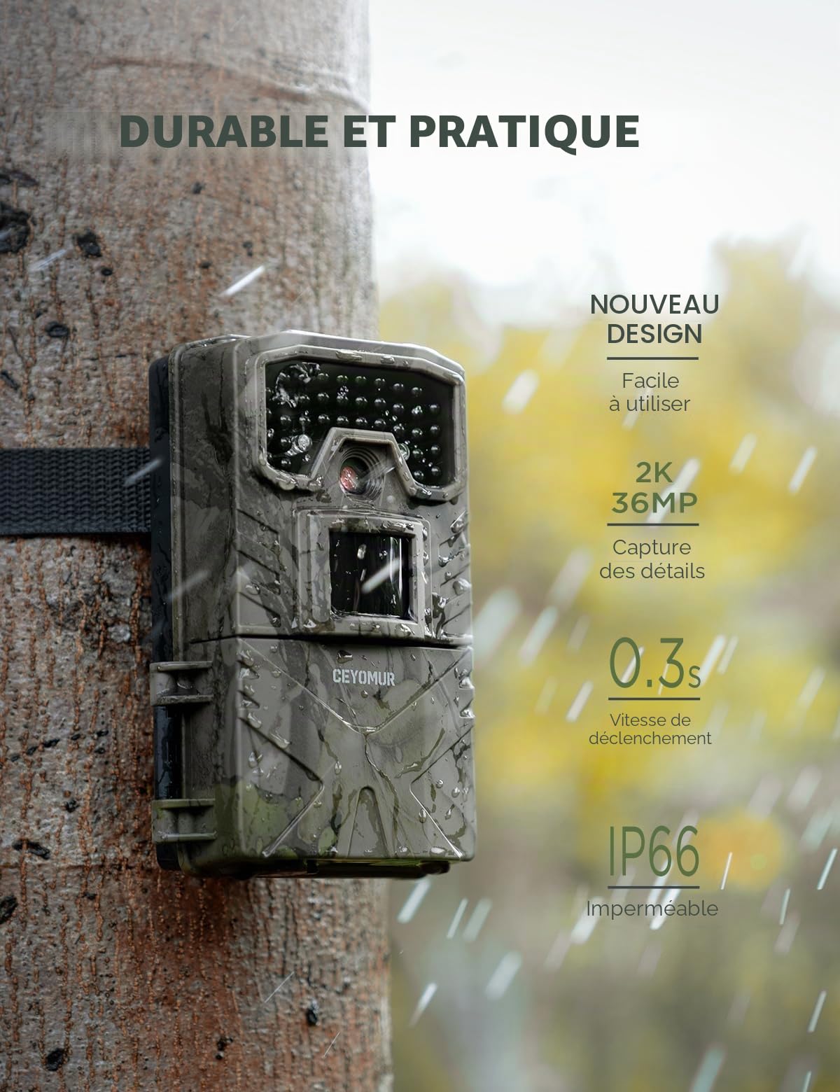 CEYOMUR Caméra de Chasse, Camera Chasse 20MP 1080P avec Carte SD 32 Go et 4 Piles LED IR Vision Nocturne Activée par Le Mouvement et Étanche IP66 pour Le Repérage de la Faune Sauvage