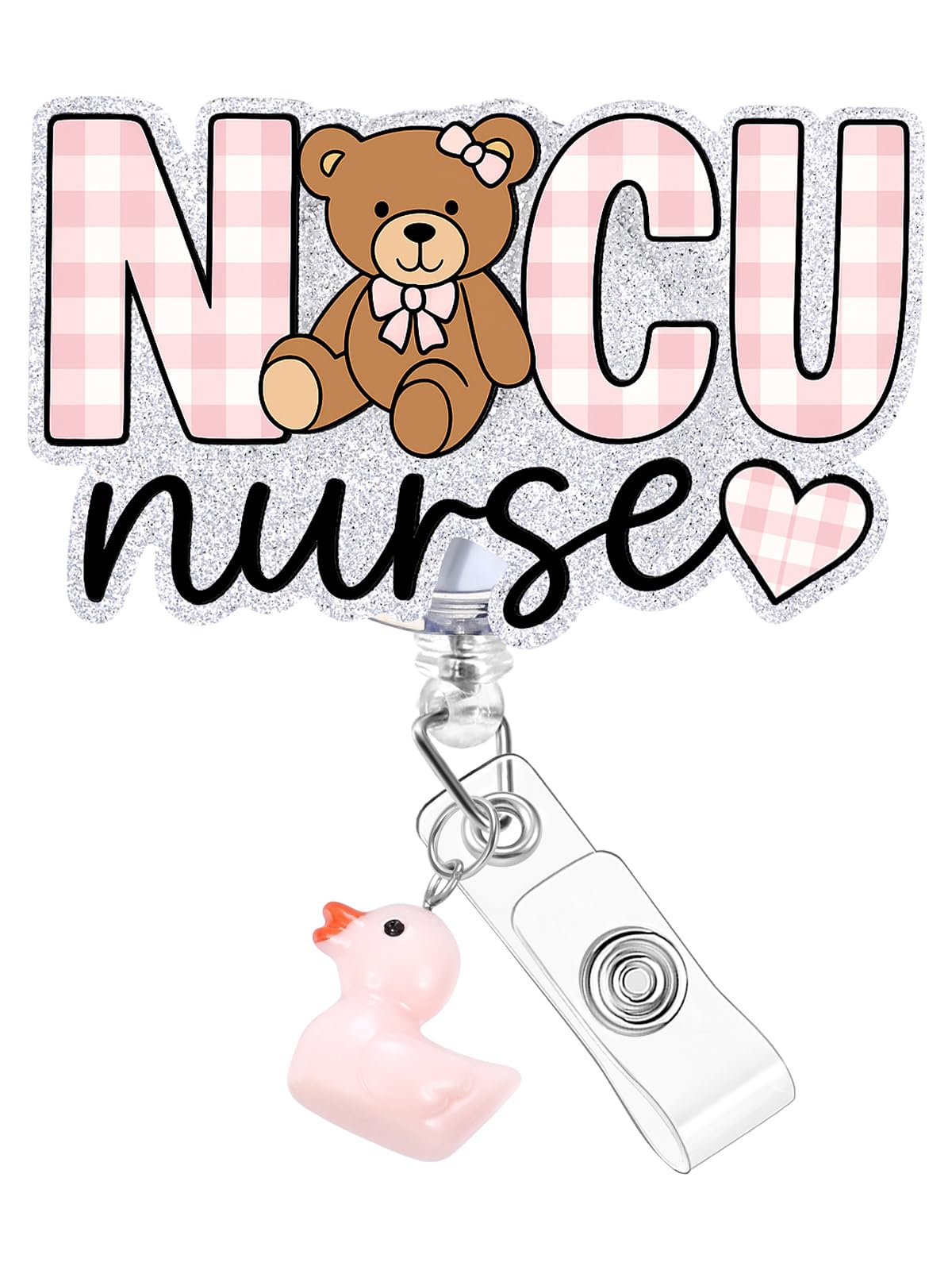 Plifal NICU Nurse Badge Reel Holder Clip - Cute Retractable ID Name Card Badge Reel with Charm Alligator Clip, Nurse Nursing Office Medical Worker Student Accessories Gifts — image 1