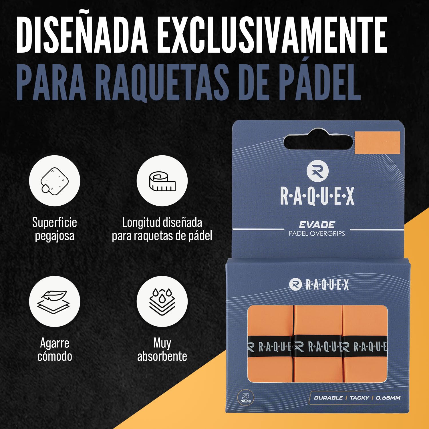 Raquex Cinta de sobreagarre Evade Palas de pádel, 10 Colores. Paquete de 3 Cintas de sobreagarre para pádel, 0,65 mm de Grosor, Absorbente, Ligeramente adherente, Antideslizante — view 5