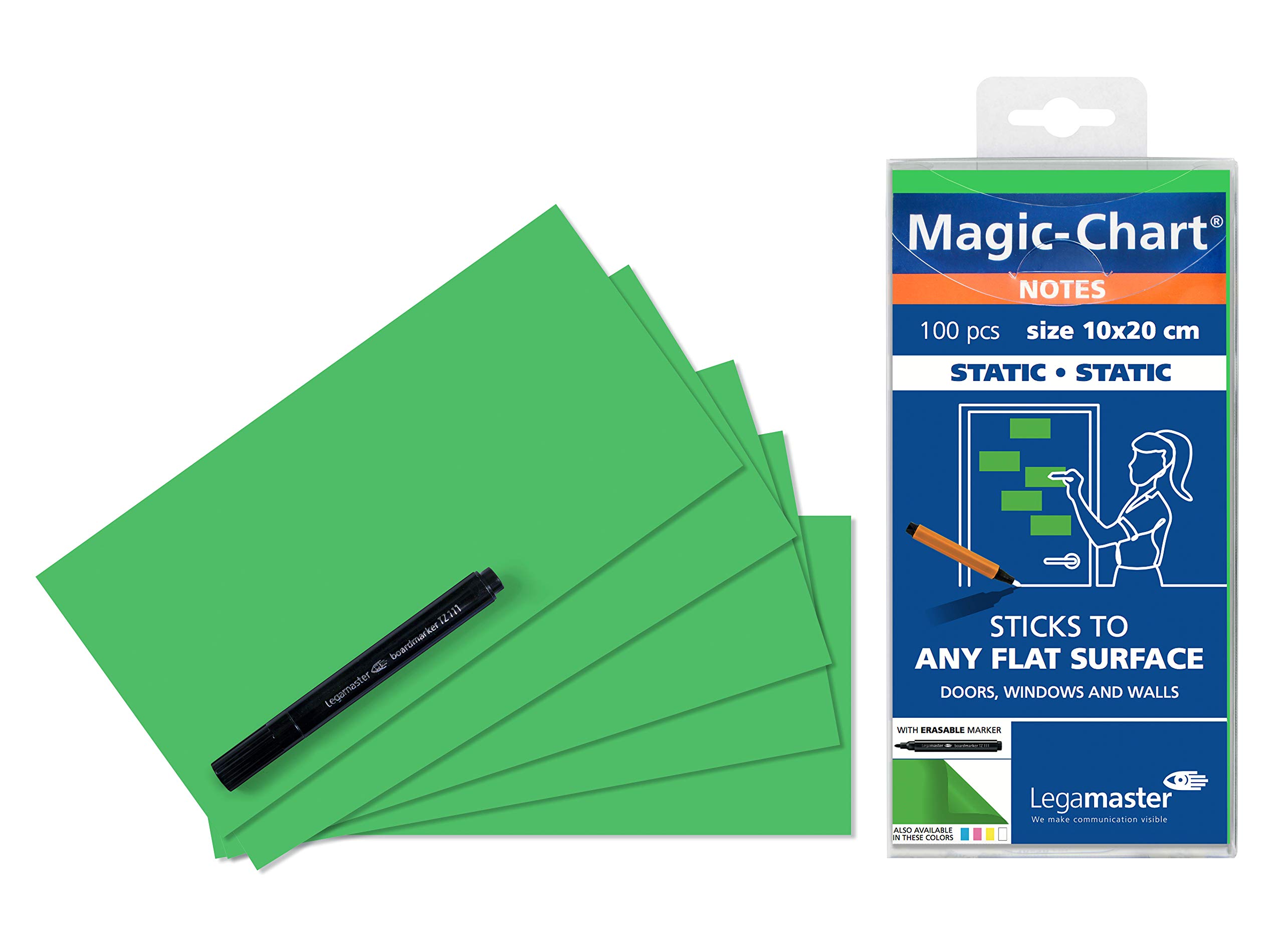 Legamaster Magic Chart Self-Adhesive Notes - Sticks to Flat Surfaces Such as Wallpaper, Glass or Whiteboards - Pack of 100-10 x 20 cm - Green - for Writing Meeting Notes and Mind-Mapping