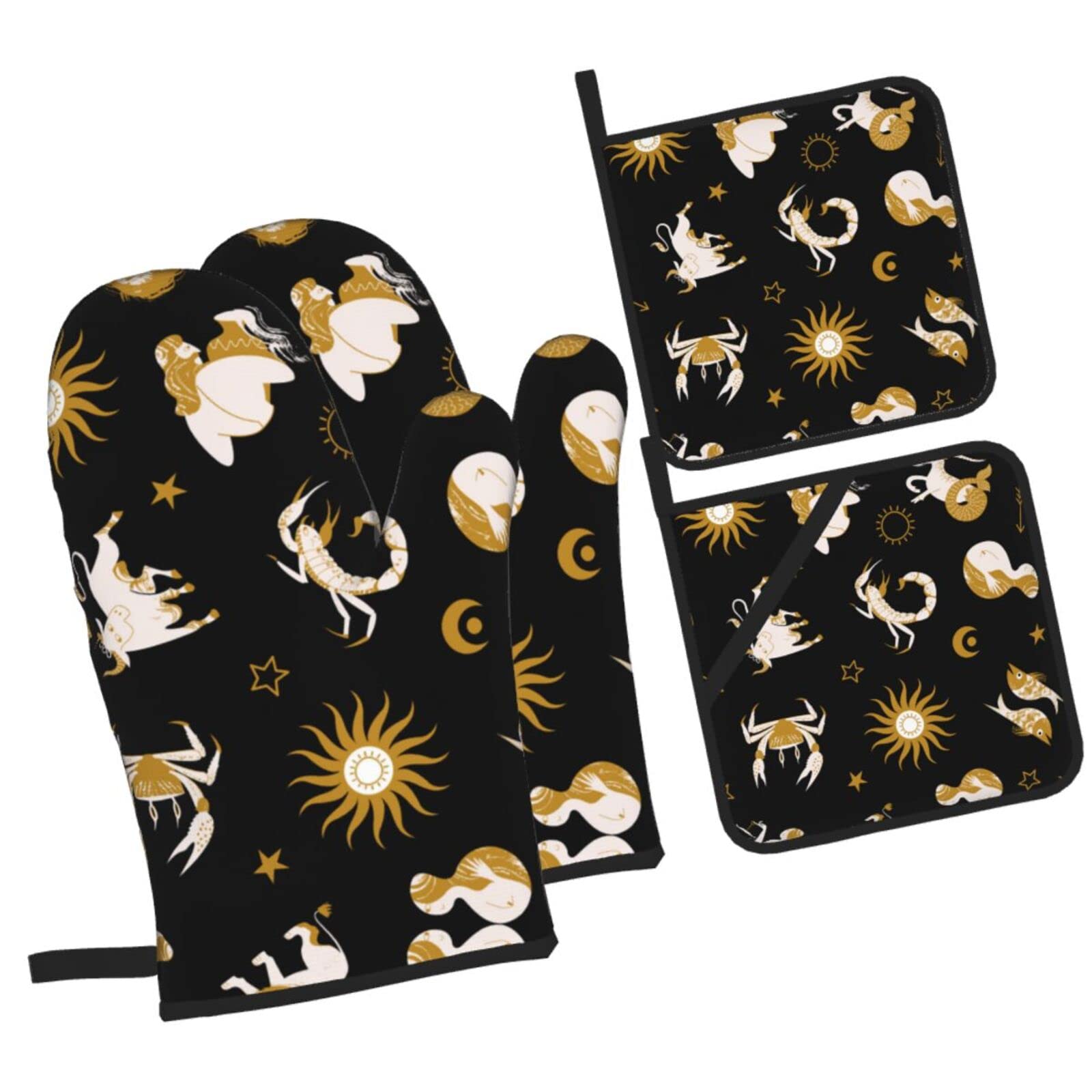 Mystical Symbols of The Universe Oven Mitts and Pot Holders Sets, Christmas Oven Mitt Kitchen Heat Resistant Non-Slip Pot Holders Set for Cooking Baking BBQ