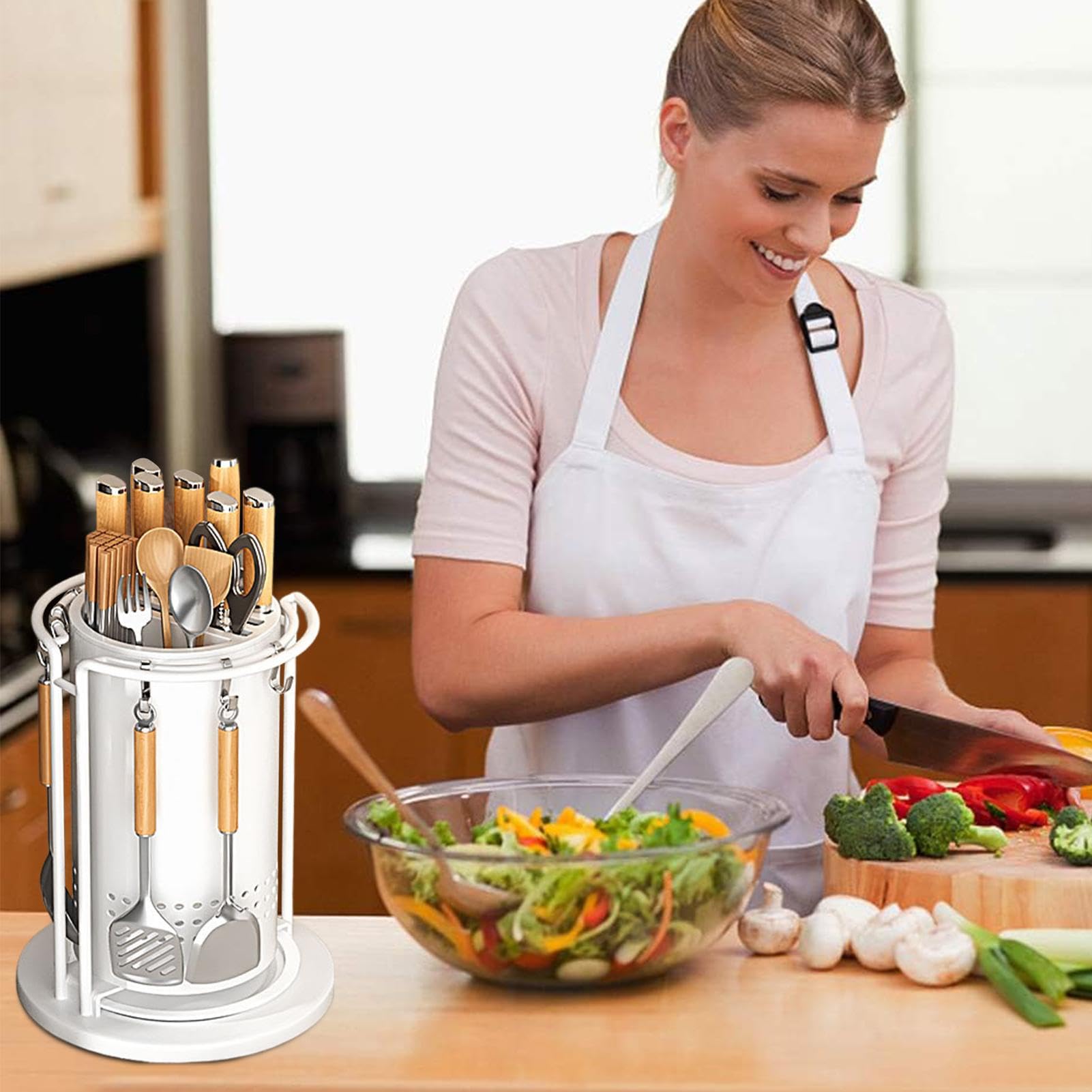 Organiseur de cuisine à 360 degrés, support rotatif pour coupe, support de rangement pour argenterie, organisateur d'ustensiles rotatif, toupie d'ustensiles de cuisine, support de spatule, support de | rangement pour argenterie, organisateur d'ustensiles