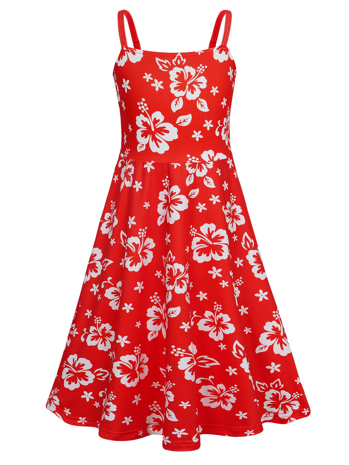 Jurebecia Princess Costume for Girls Red Sleeveless Hawaiian Flower Print Dresses Halloween Cosplay Holiday Party Wear 4-5 Years