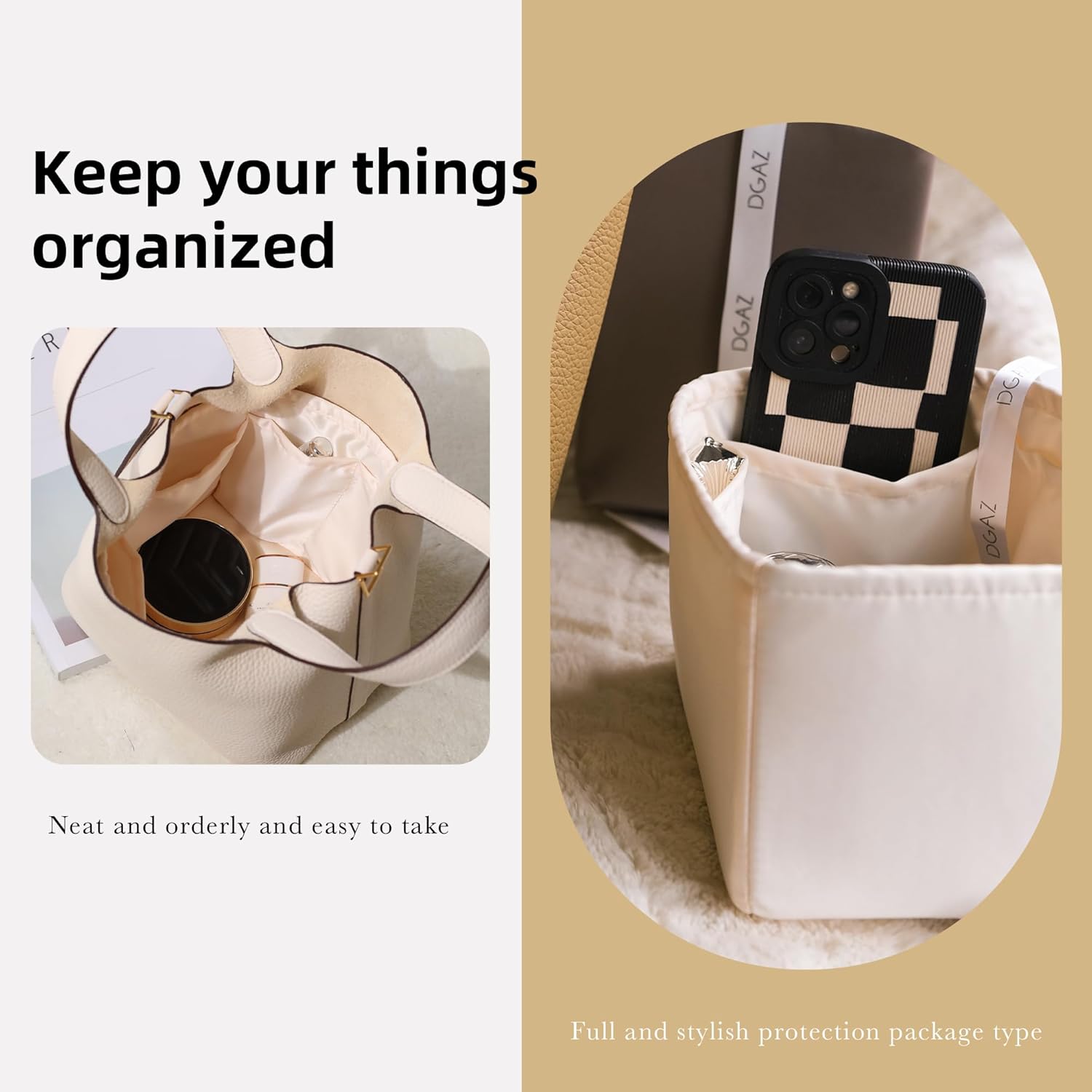 DGAZ Purse Organizer Silky Smooth For Picotin 18/22/26 Bags,Silk,Luxury Handbag Tote in Bag Shapers, Women(Craie,PC26) - Image 8