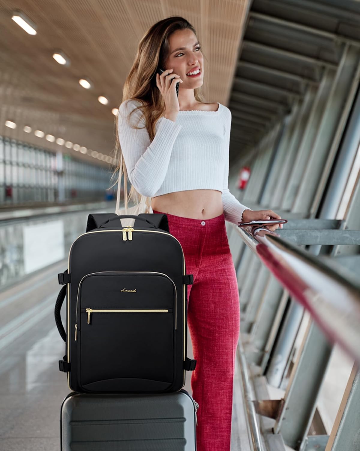 LOVEVOOK Travel Backpack for Women & Men 40L,Airline Approved Carry On Backpack Travel Essentials,TSA Carry on Luggage,Waterproof Personal Item Travel Bag,Suitcase with 3 Packing Cubes,Black-Black - Image 9